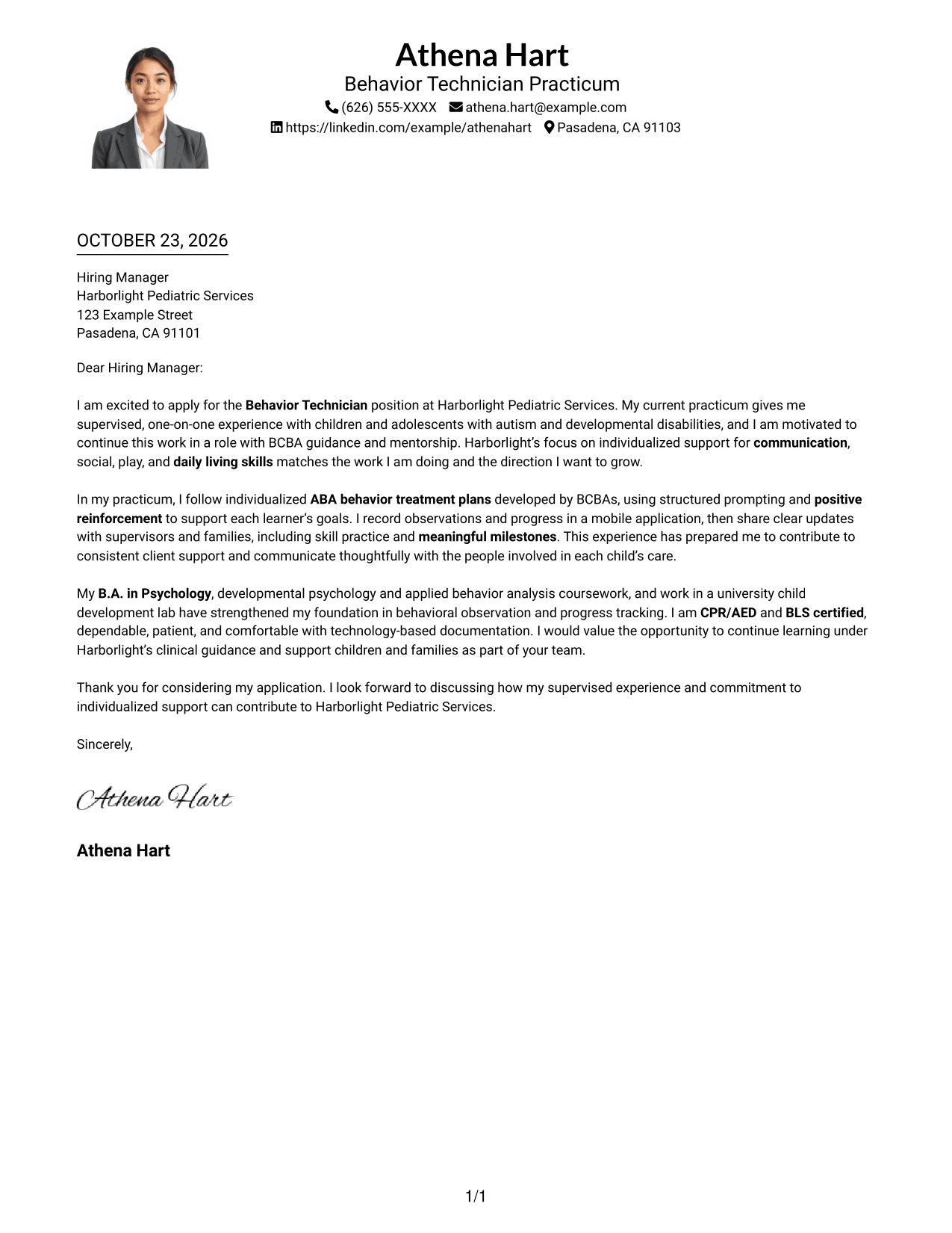 Cover letter example — page 1