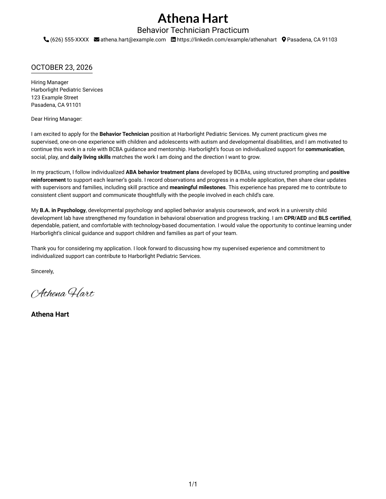 Cover letter example — page 1
