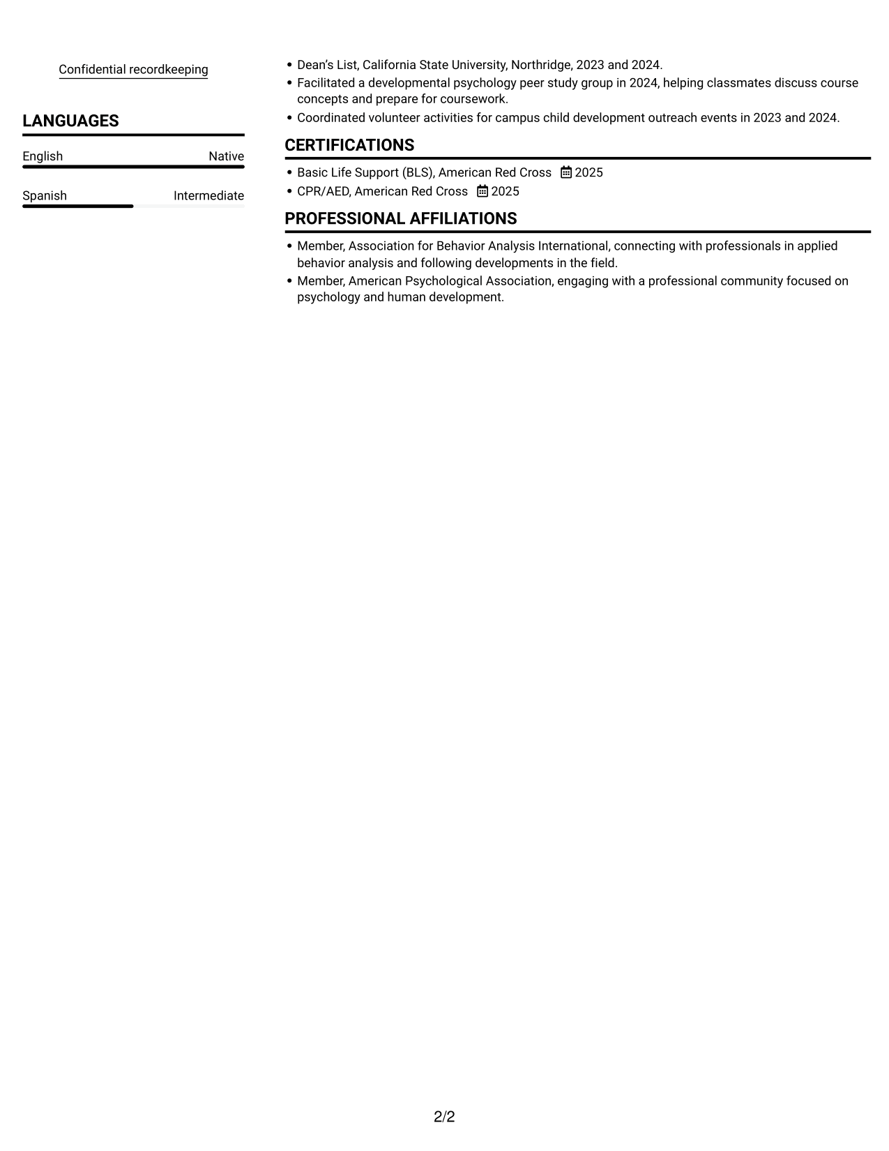 Resume example — page 2