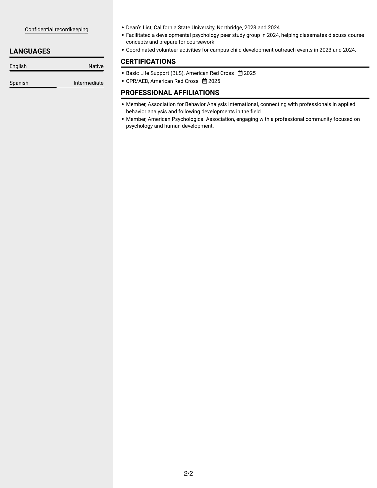 Resume example — page 2