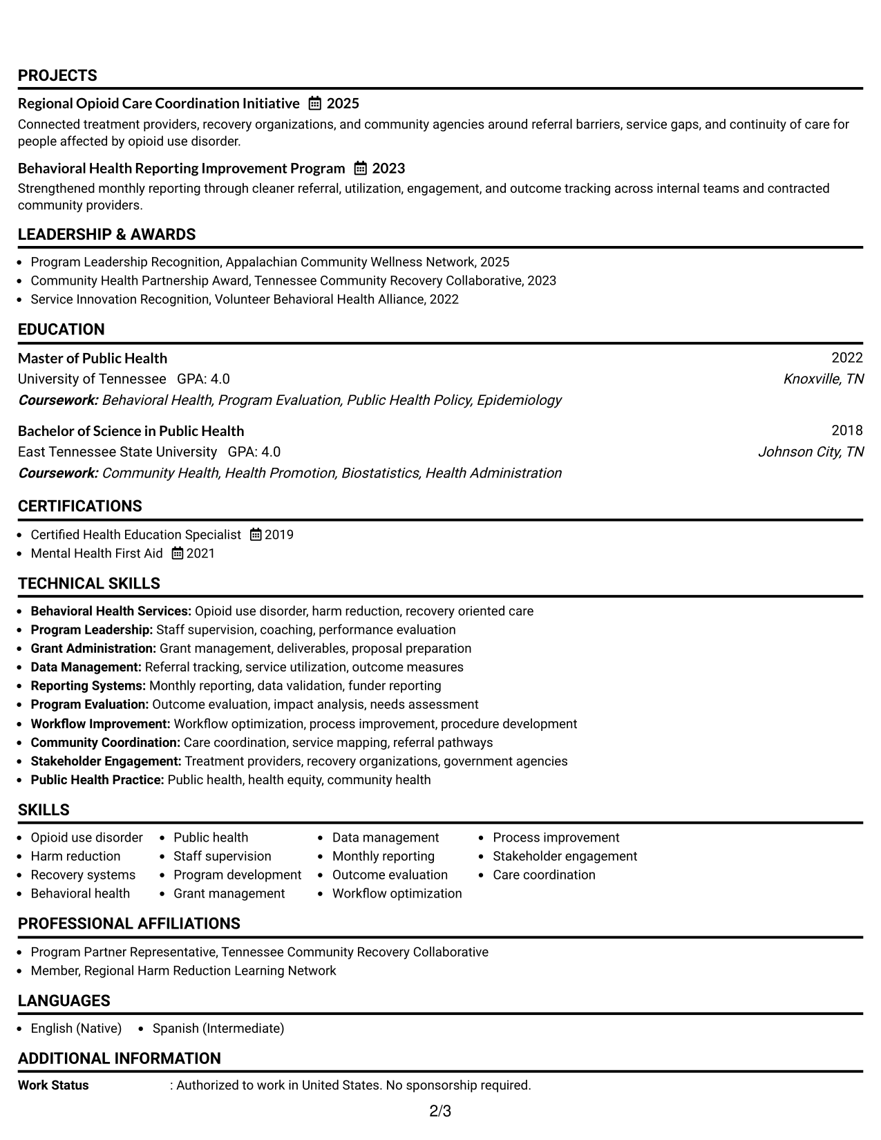 Resume Example Page 2