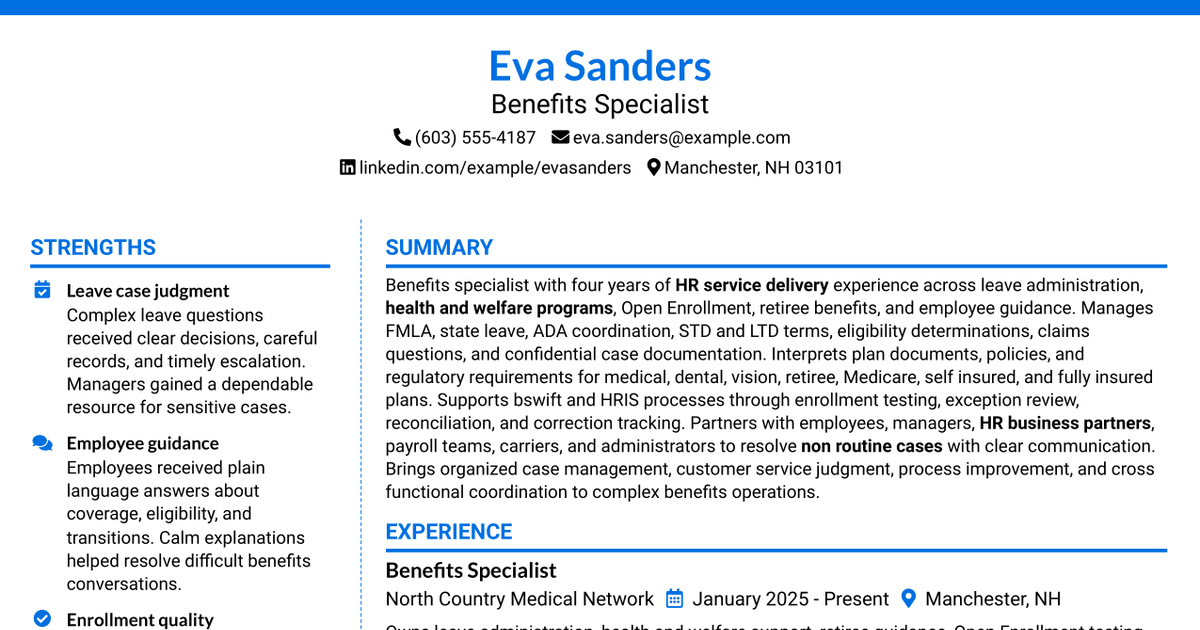 7 Benefits Specialist Resume Templates with Example