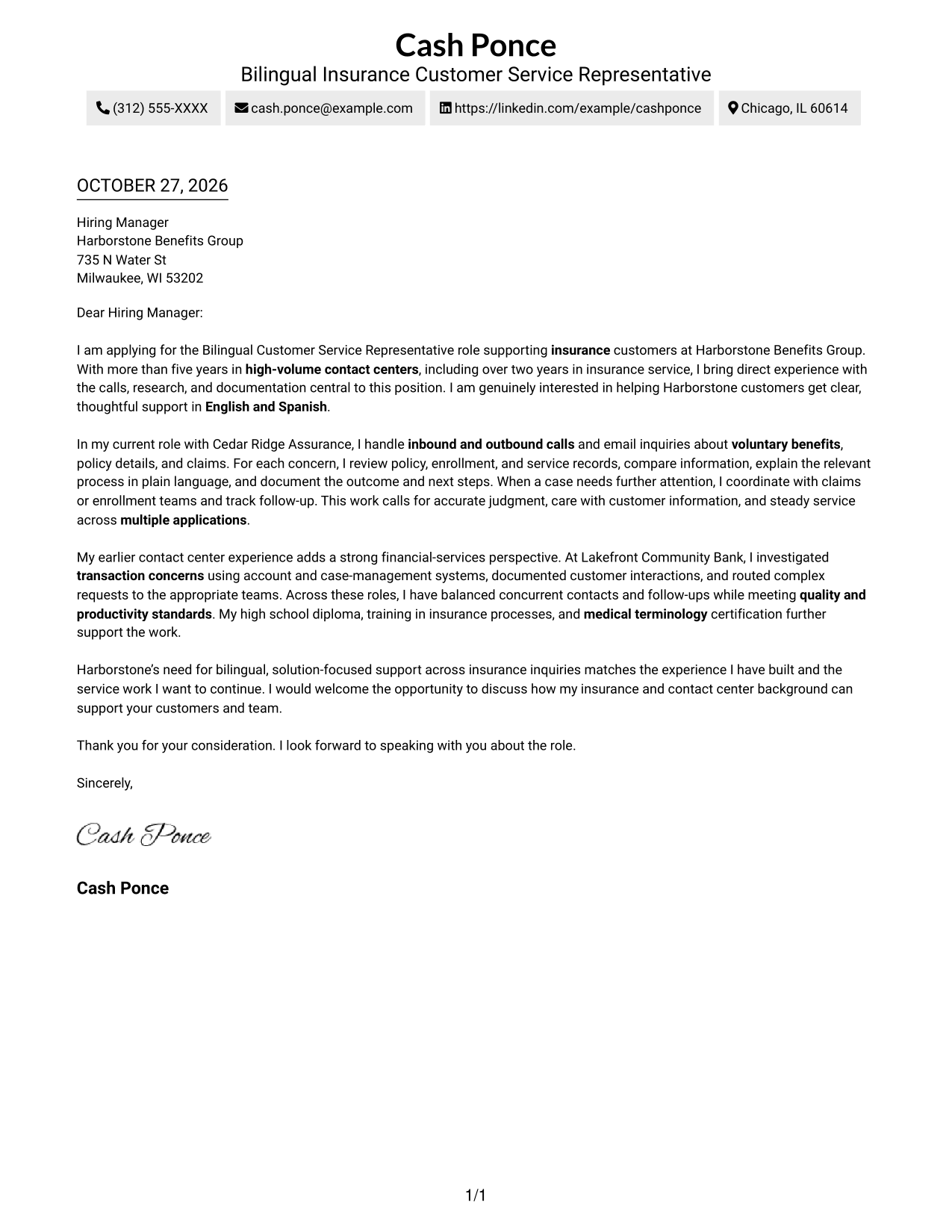 Cover letter example — page 1