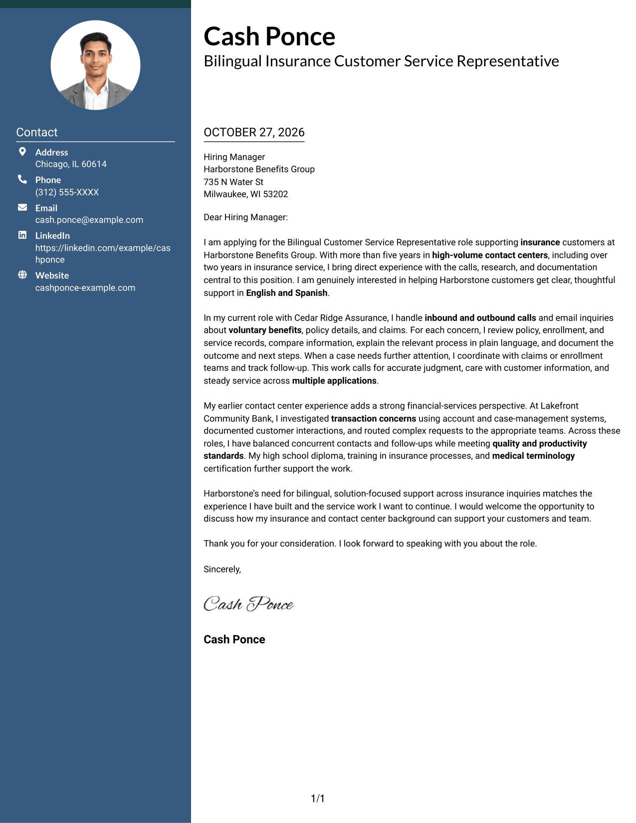 Cover letter example — page 1