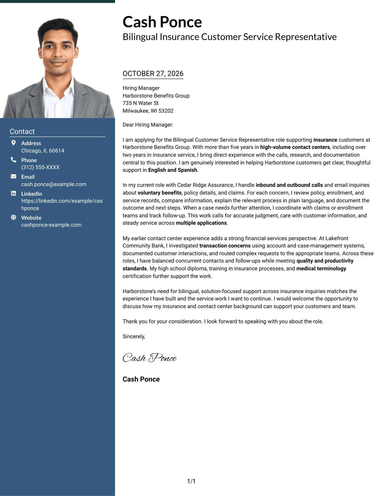 Cover letter example — page 1
