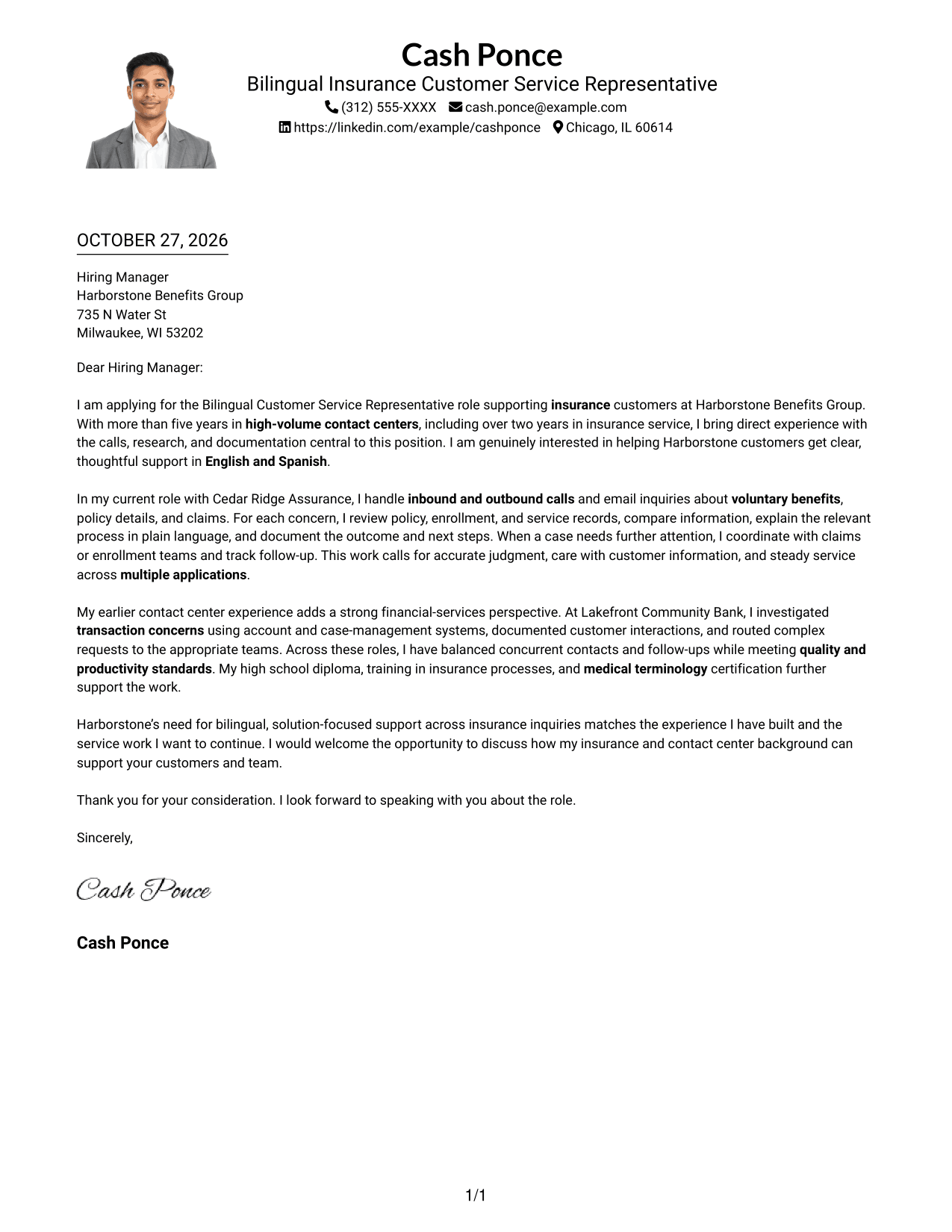 Cover letter example — page 1