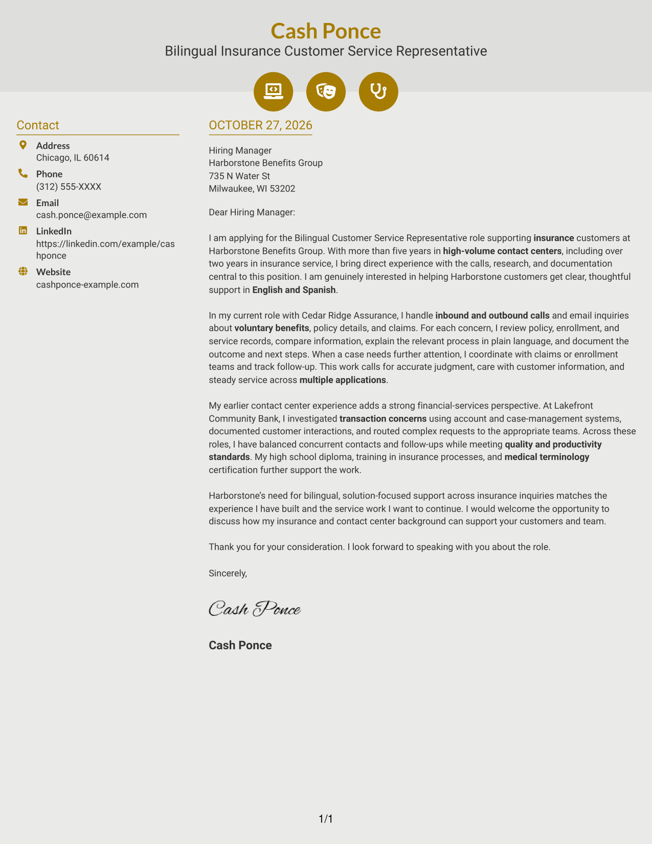 Cover letter example — page 1