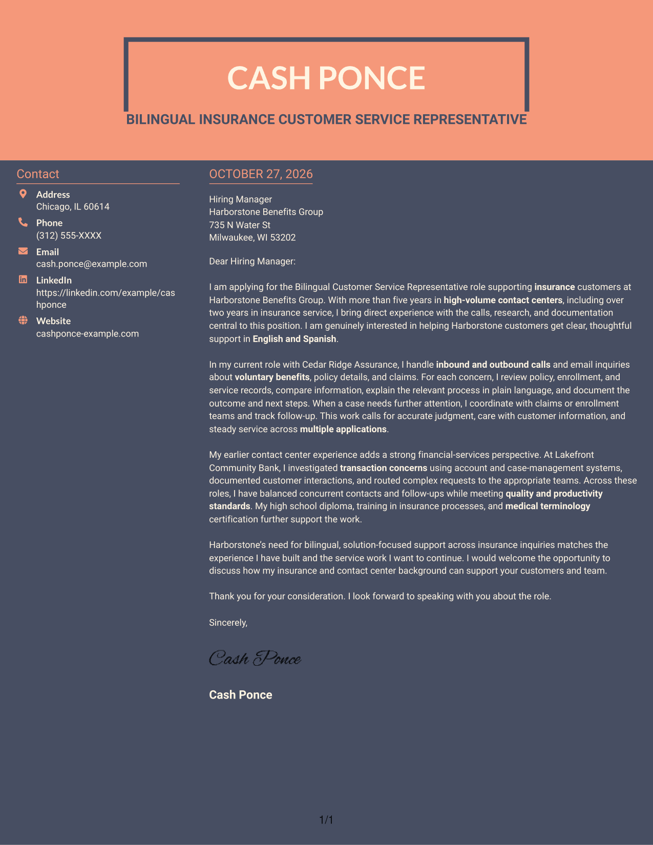 Cover letter example — page 1