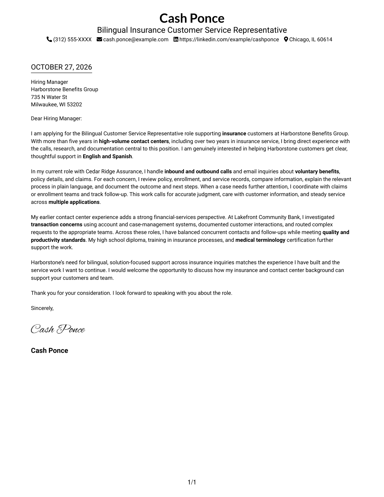 Cover letter example — page 1