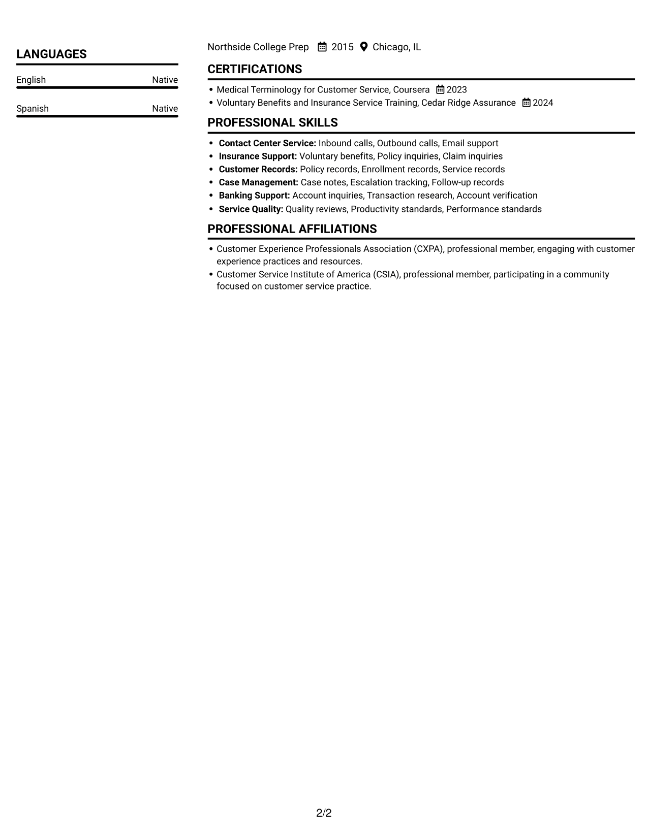 Resume example — page 2