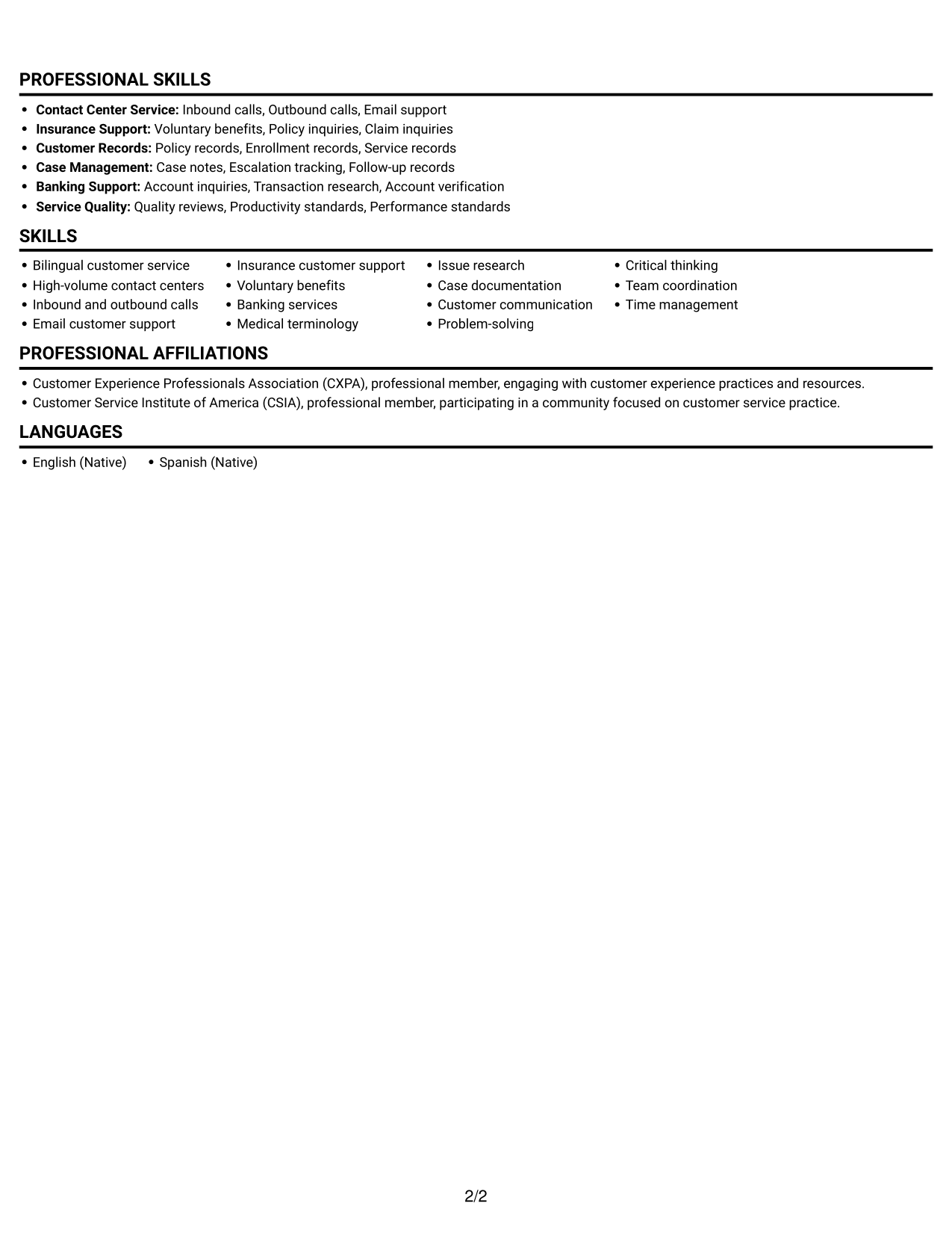 Resume example — page 2