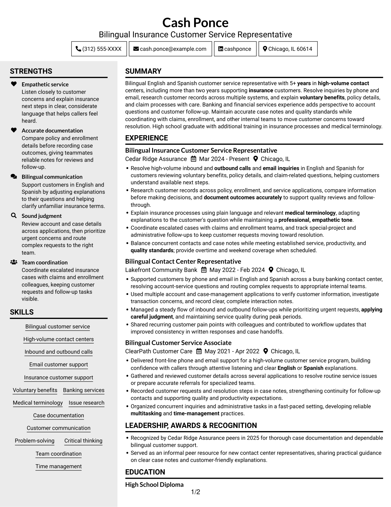 Resume example — page 1