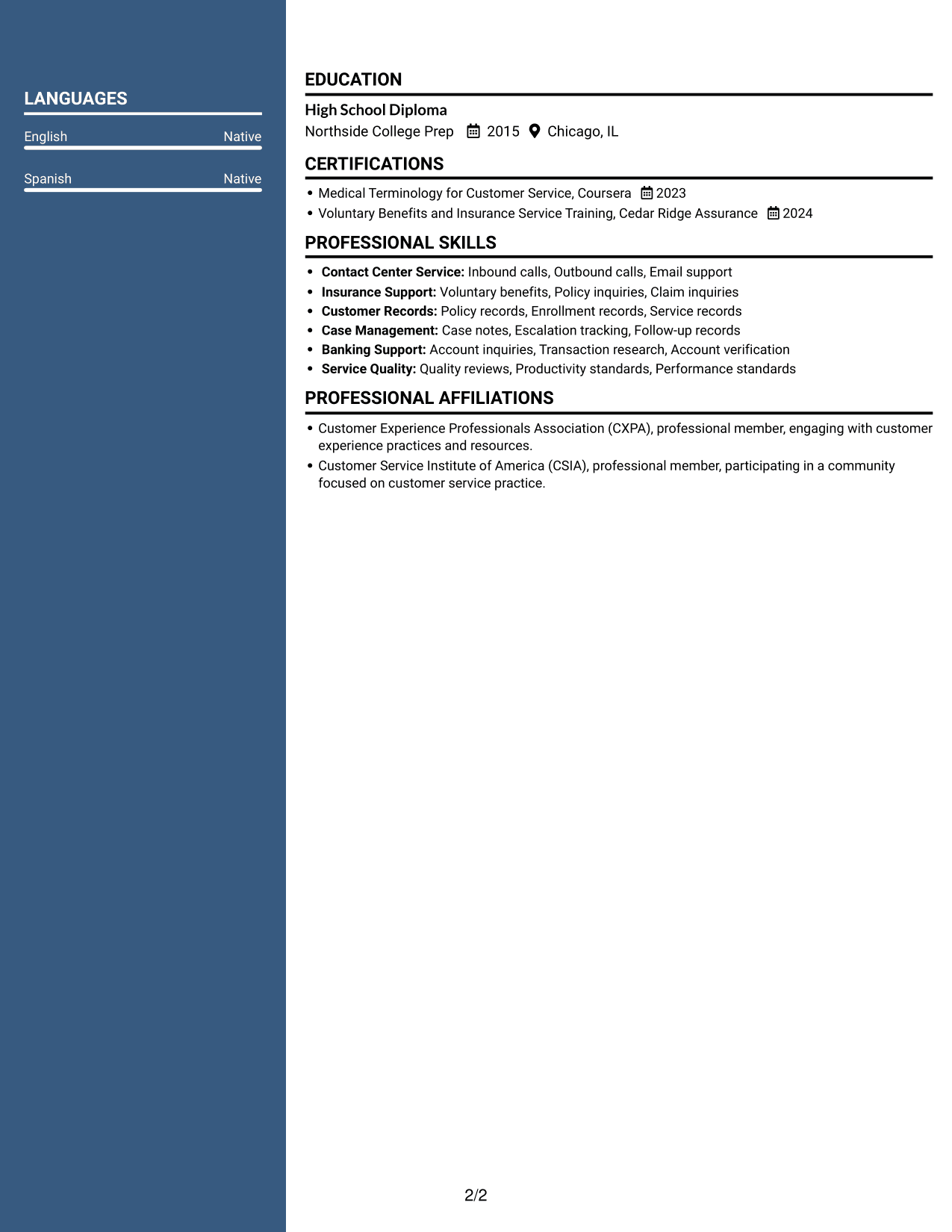 Resume example — page 2