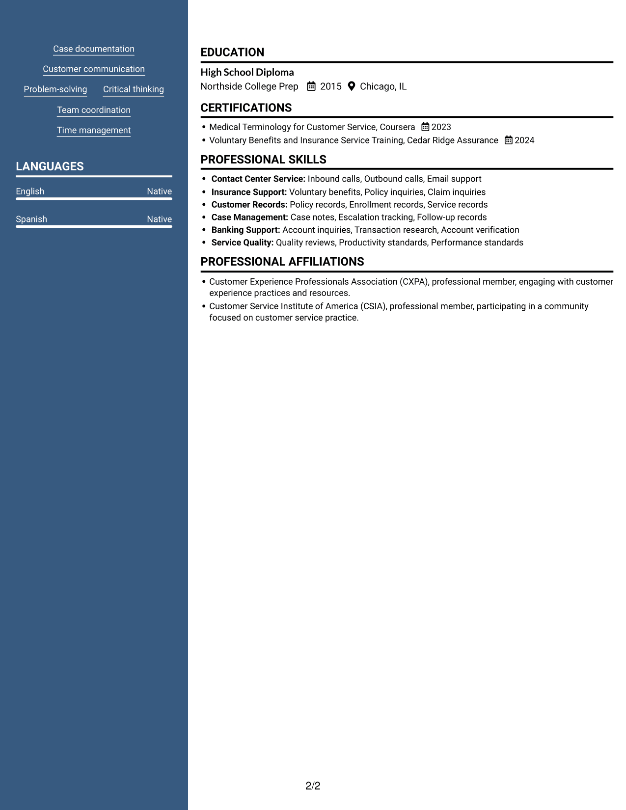 Resume example — page 2