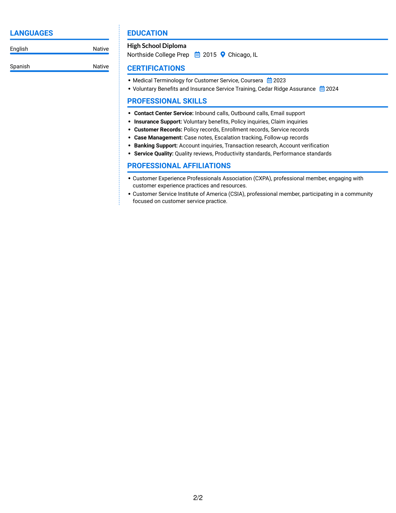 Resume example — page 2