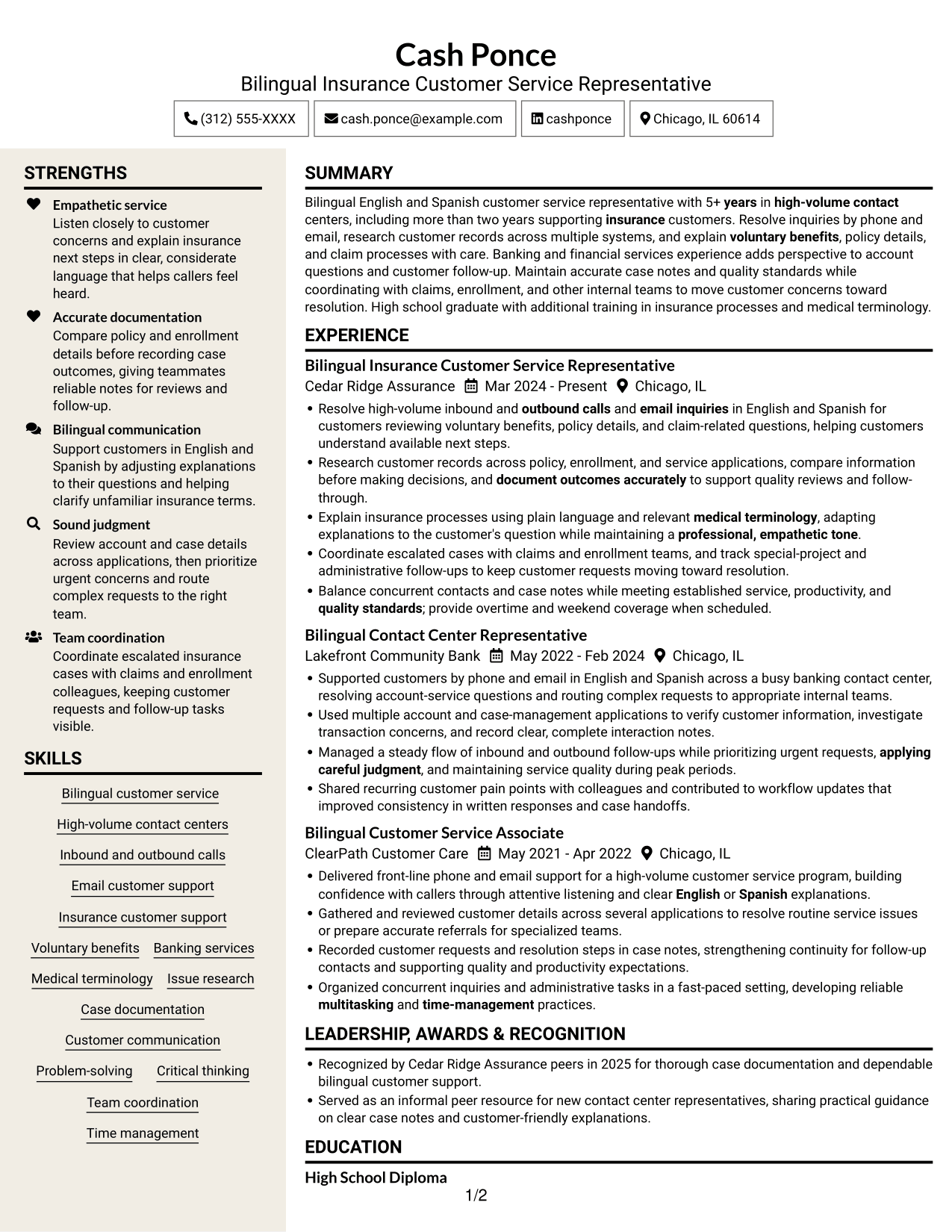Resume example — page 1