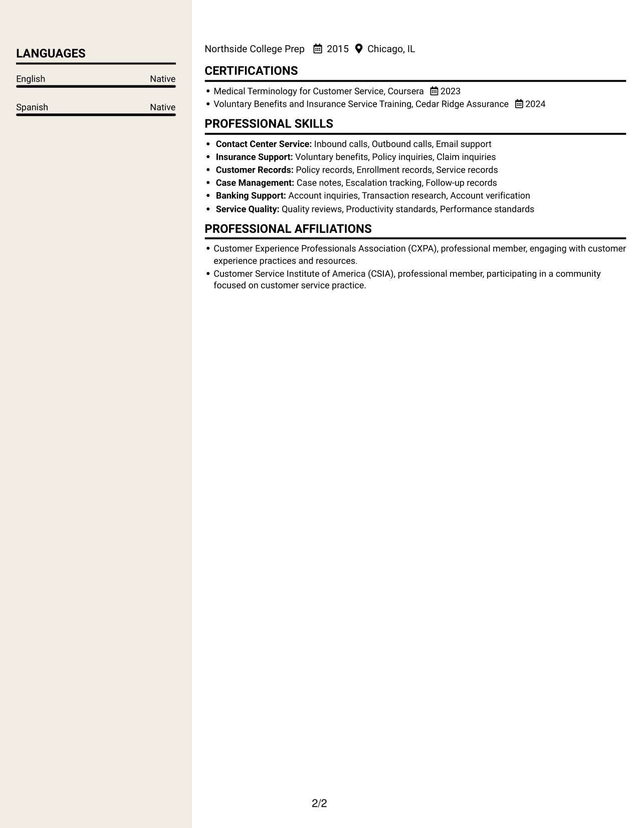 Resume example — page 2
