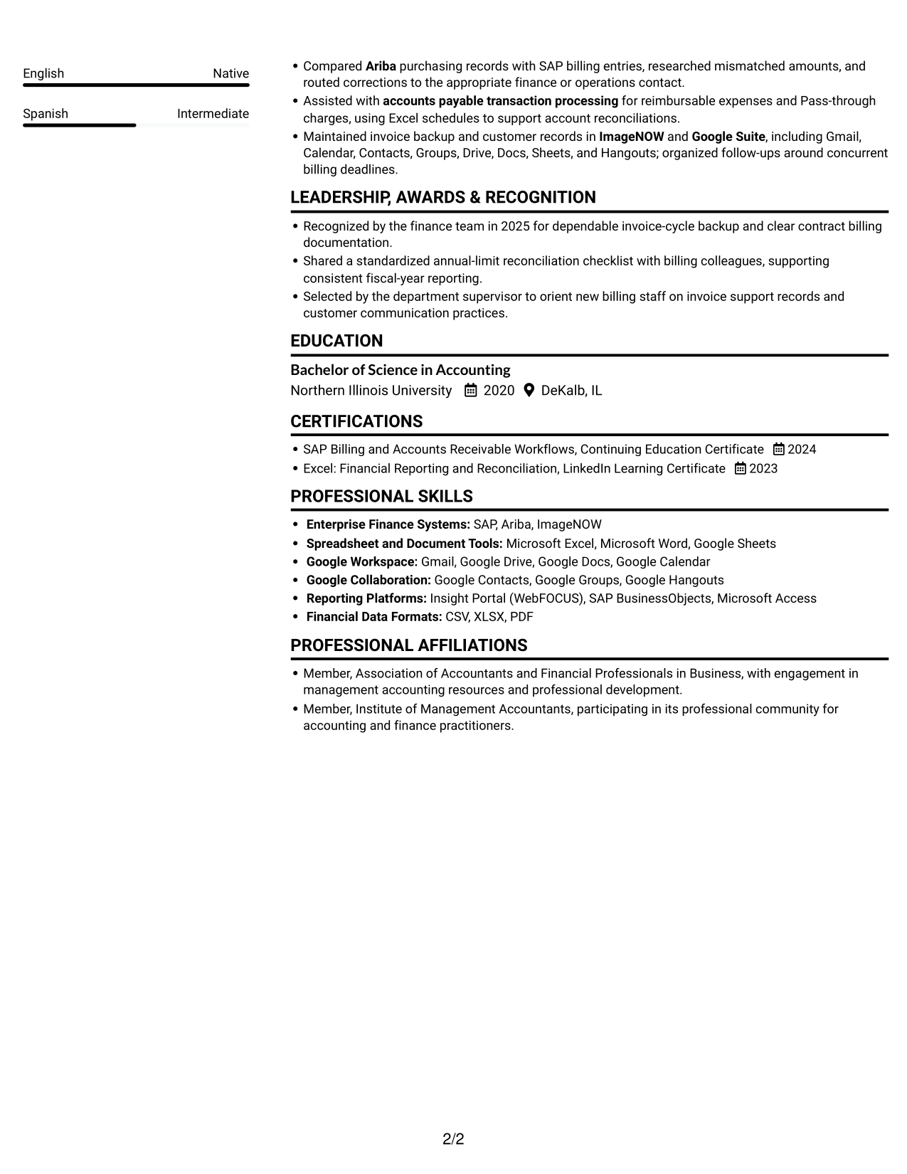 Resume example — page 2