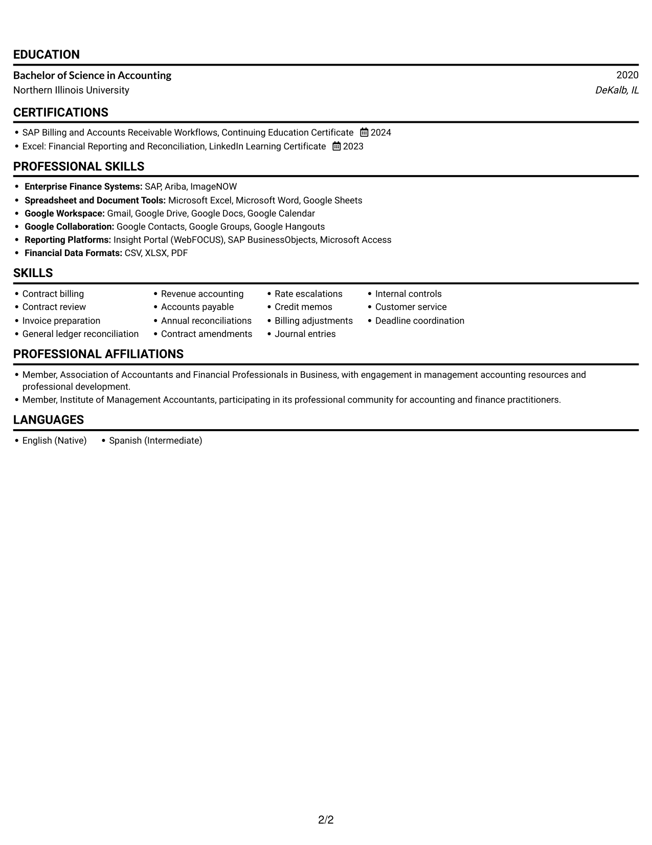Resume example — page 2