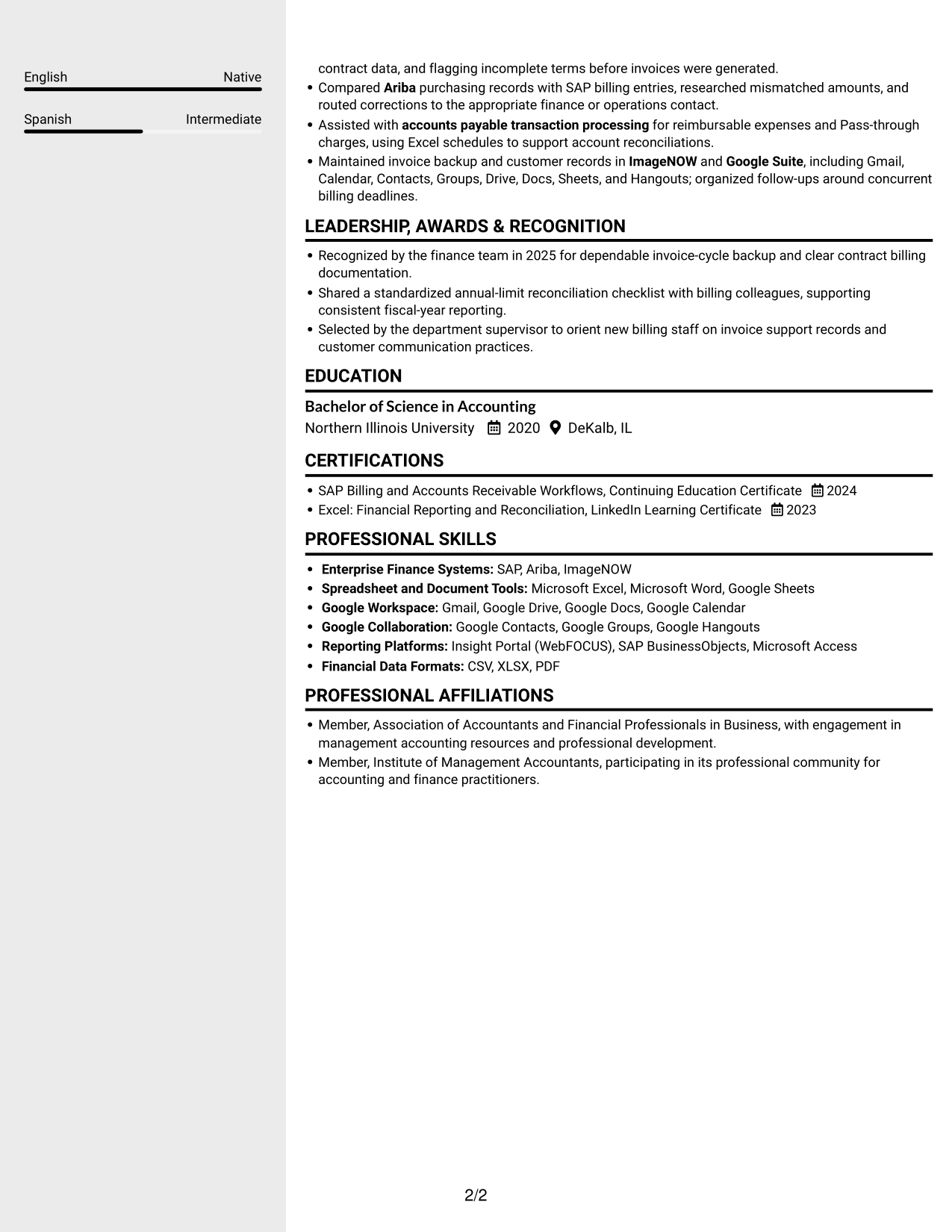 Resume example — page 2