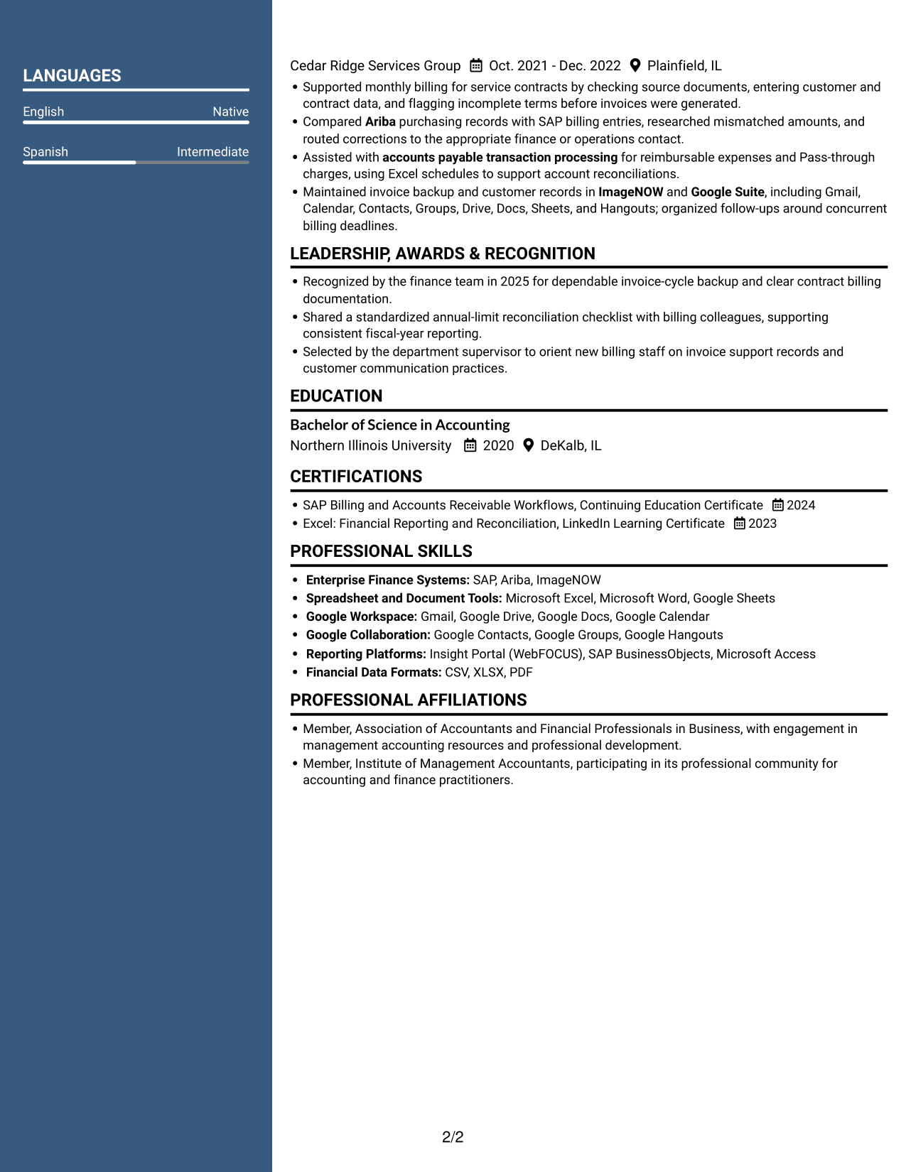 Resume example — page 2