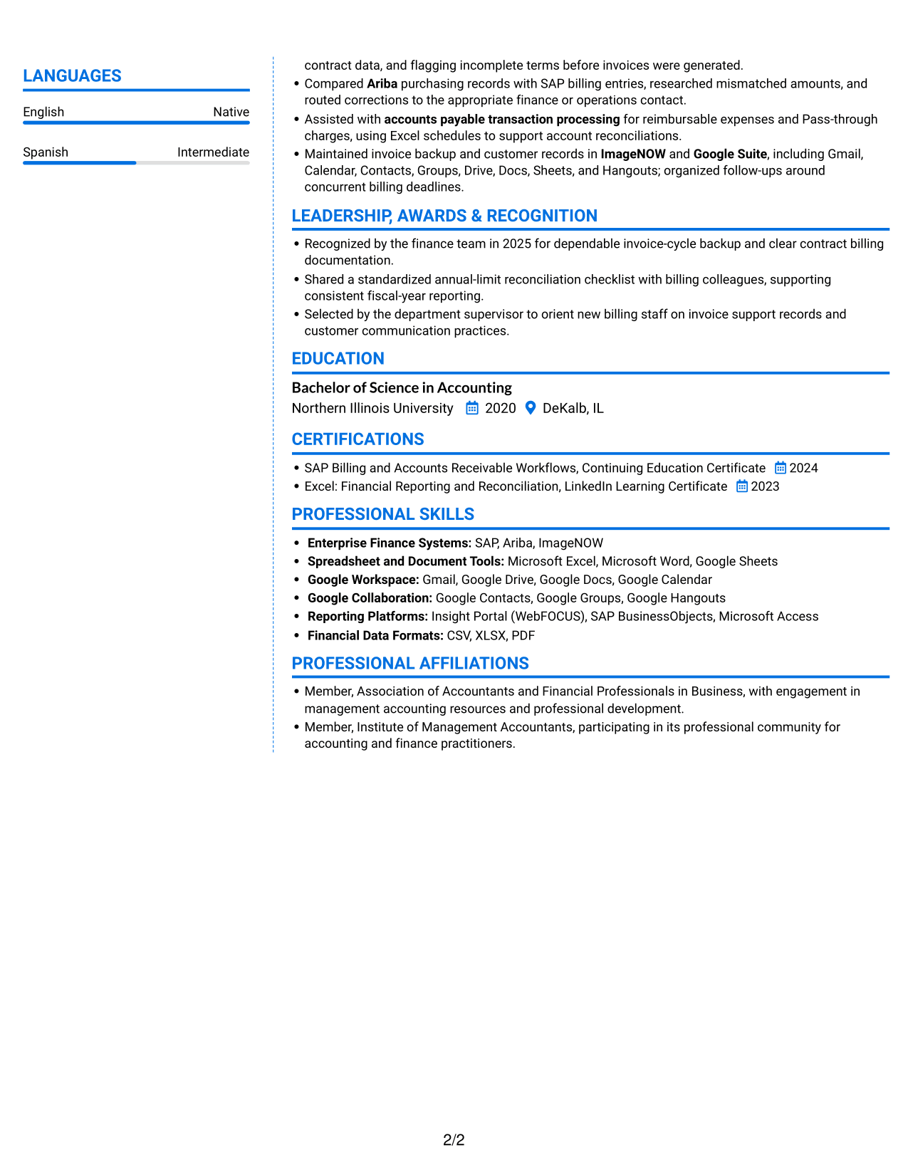 Resume example — page 2