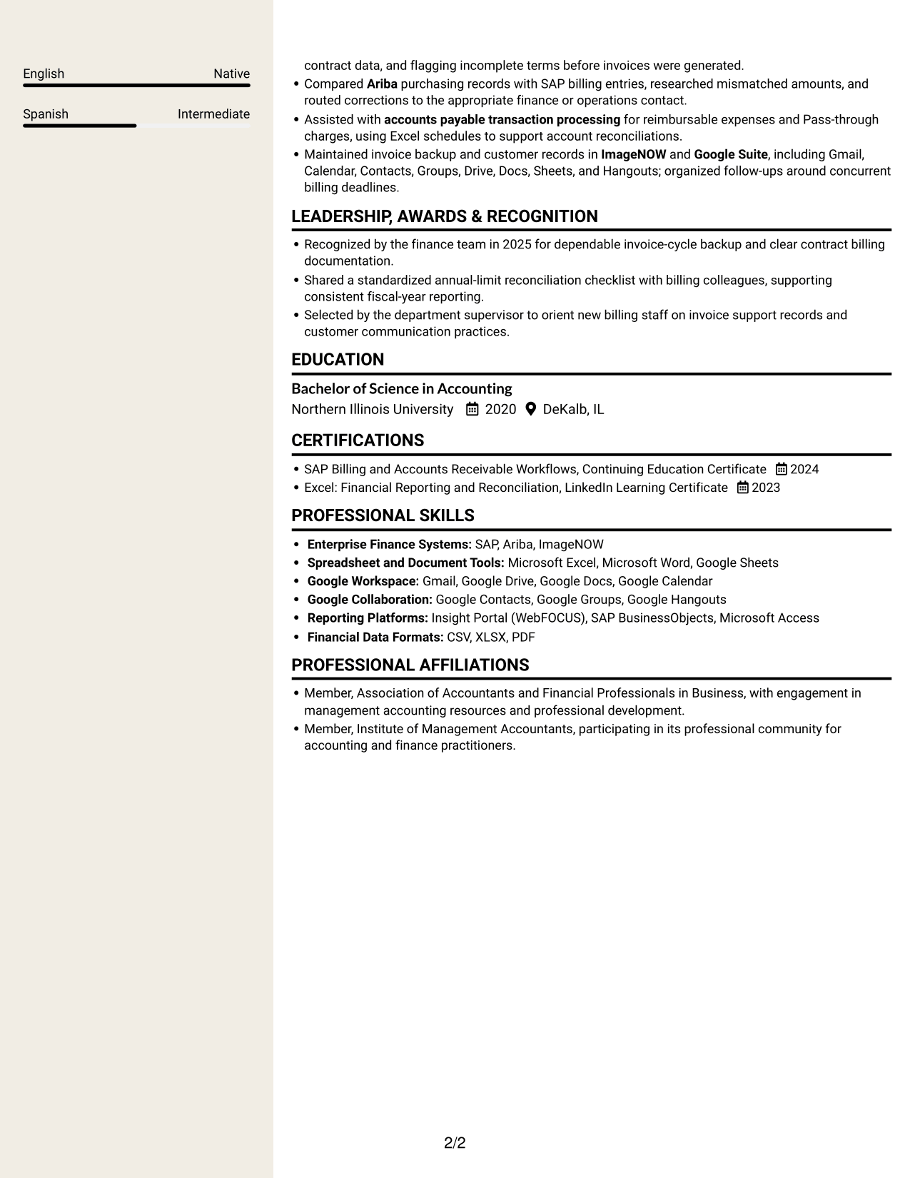 Resume example — page 2