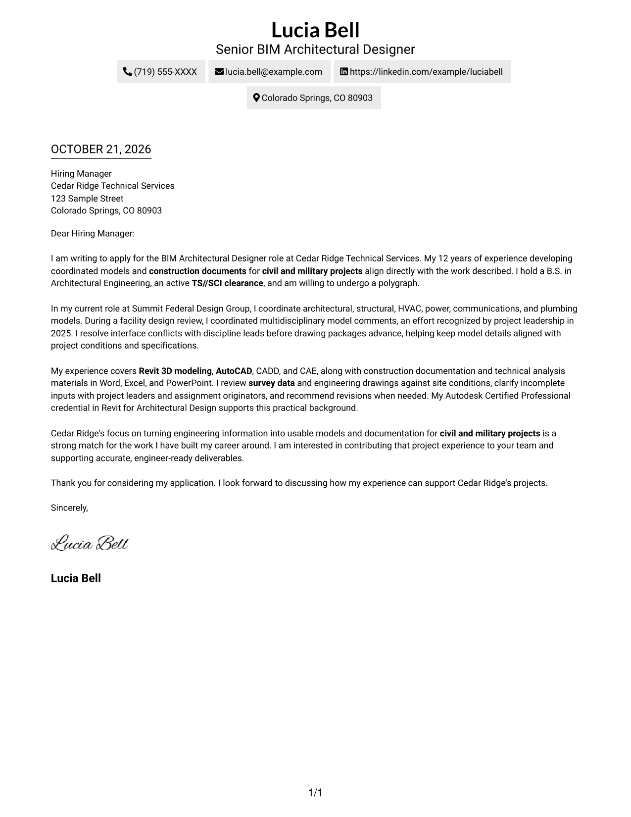 Cover letter example — page 1
