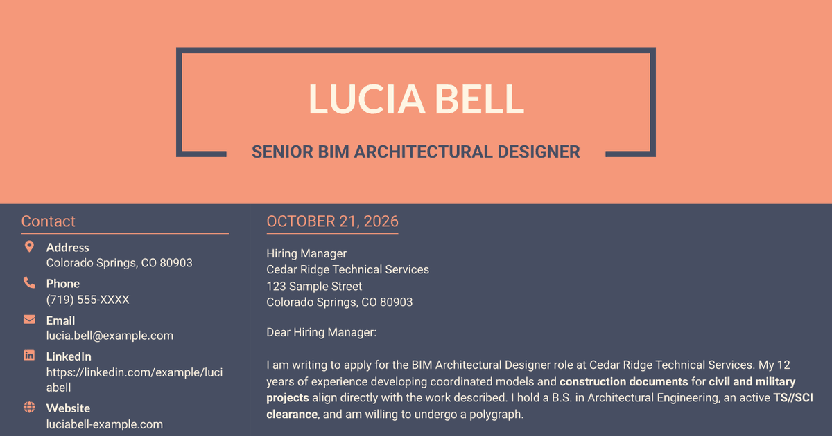 7 BIM Architectural Designer Cover Letter Templates with Example