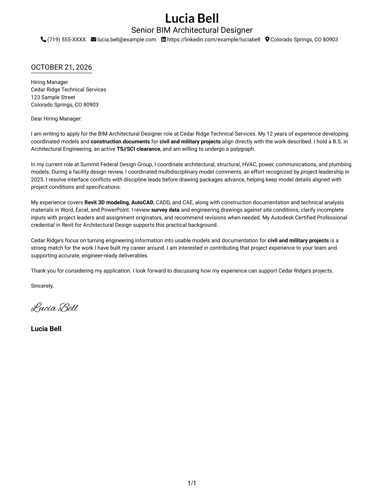 Cover letter example — page 1