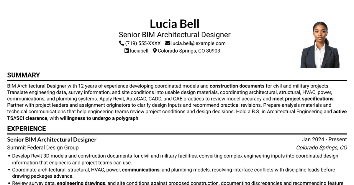 7 BIM Architectural Designer Resume Templates with Example