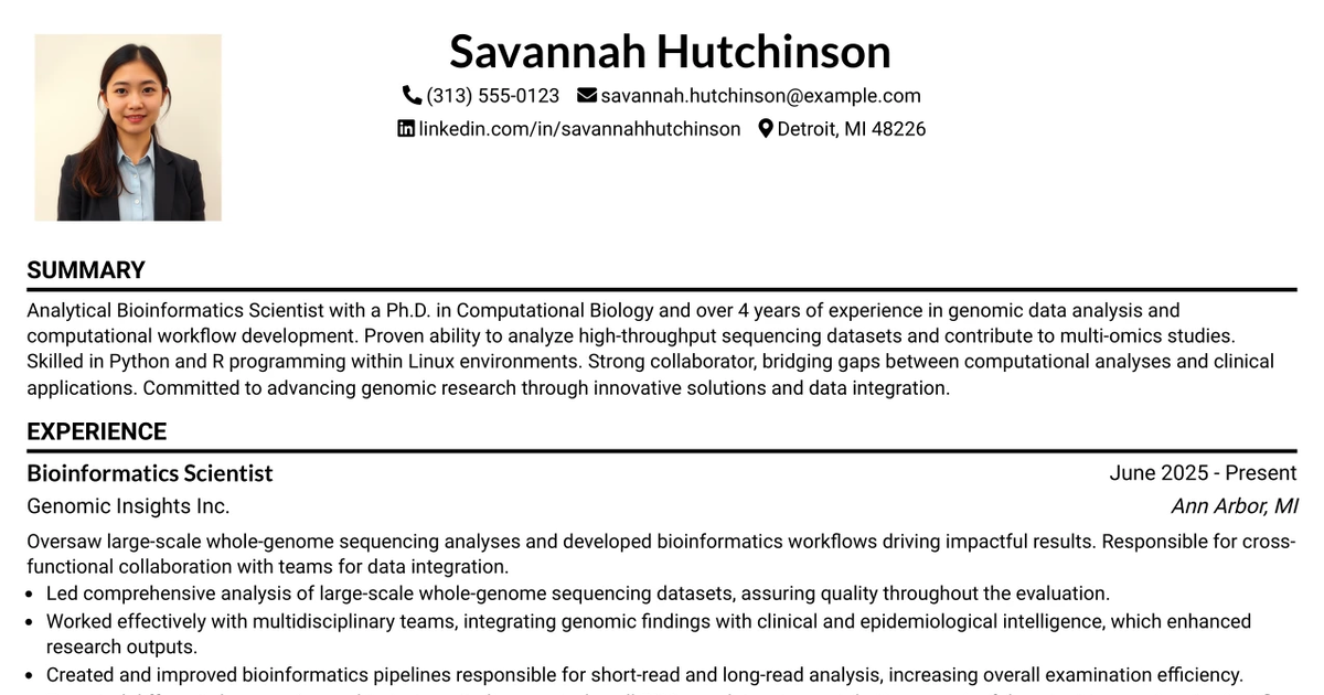 33 Bioinformatics Scientist / Computational Biologist Resume Templates with Example 2026 (ATS-Optimized)
