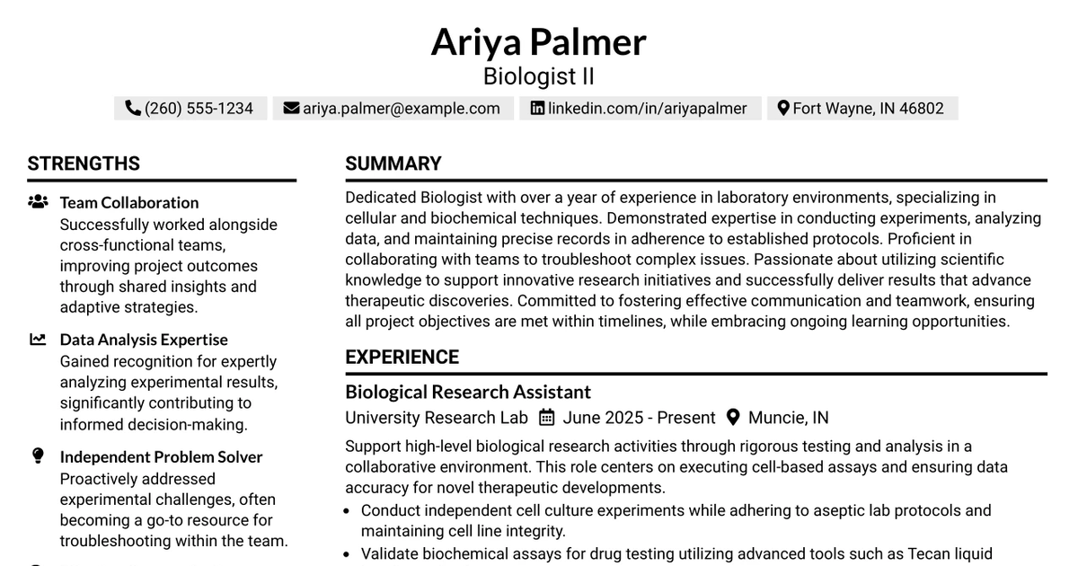 33 Biologist II Resume Templates with Example 2026 (ATS-Optimized)