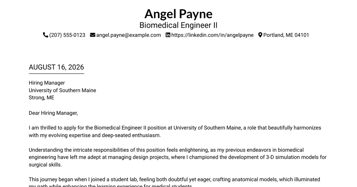 30+ Biomedical Engineer II Cover Letter Templates with Example 2026