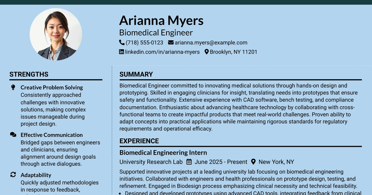 33 Biomedical Engineer Resume Templates with Example 2026 (ATS-Optimized)