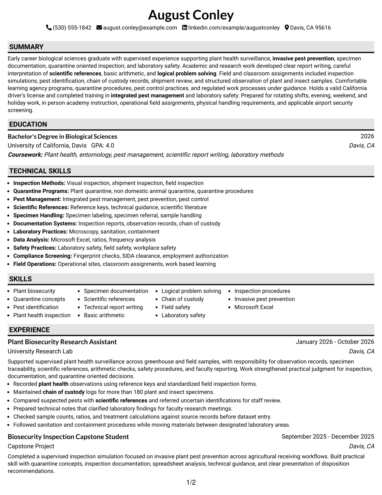 Resume Example Page 1
