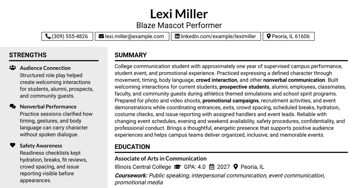 7 Blaze Mascot Performer Resume Templates with Example