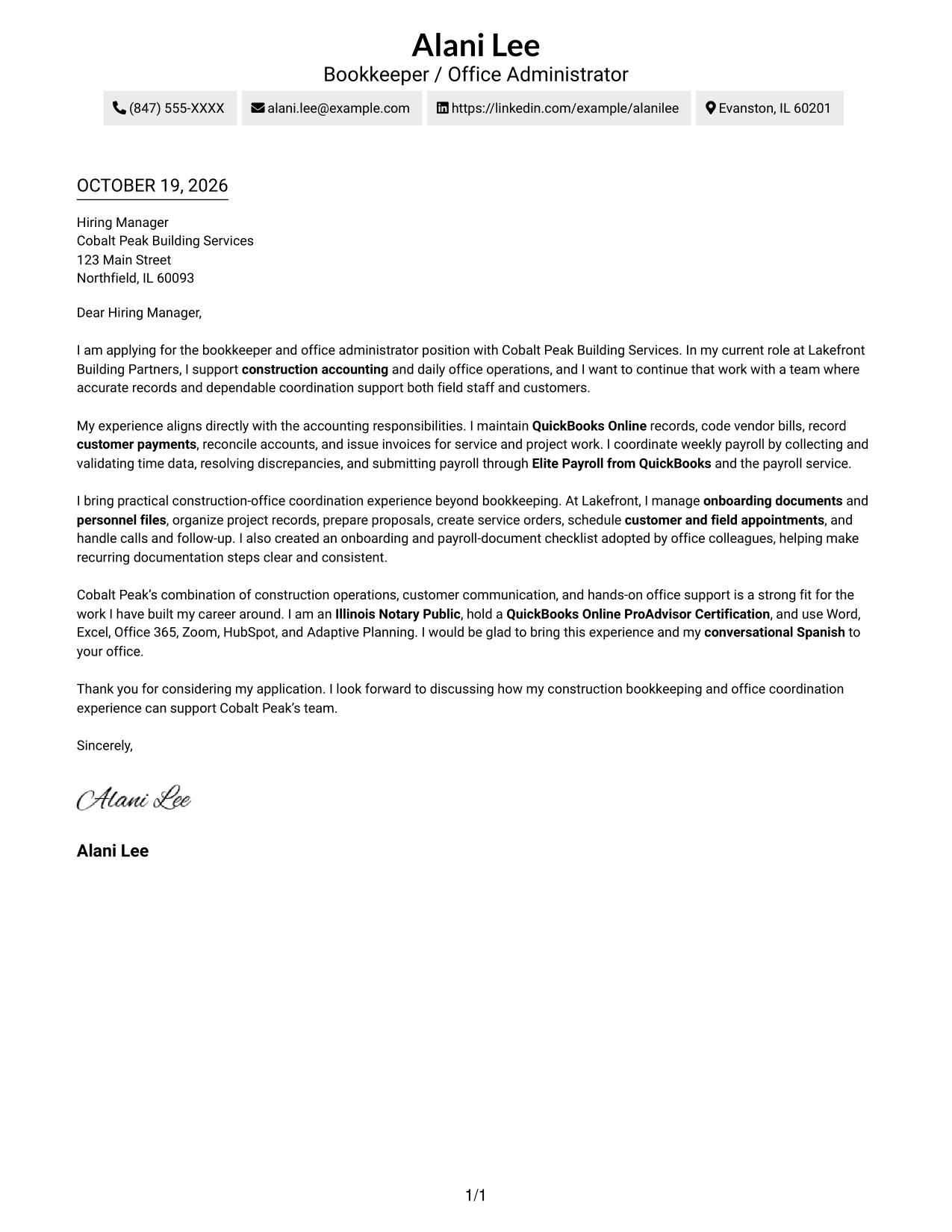 Cover letter example — page 1