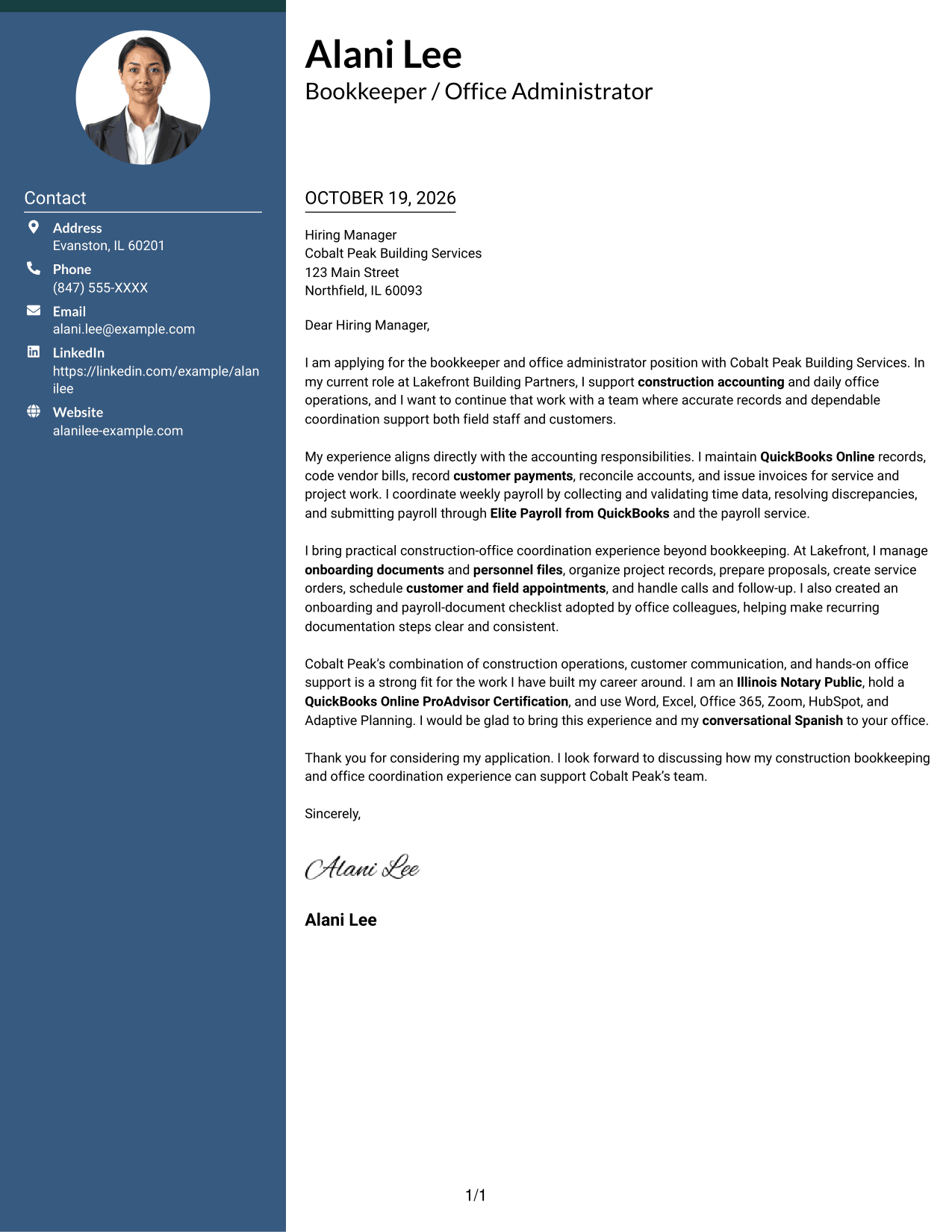 Cover letter example — page 1