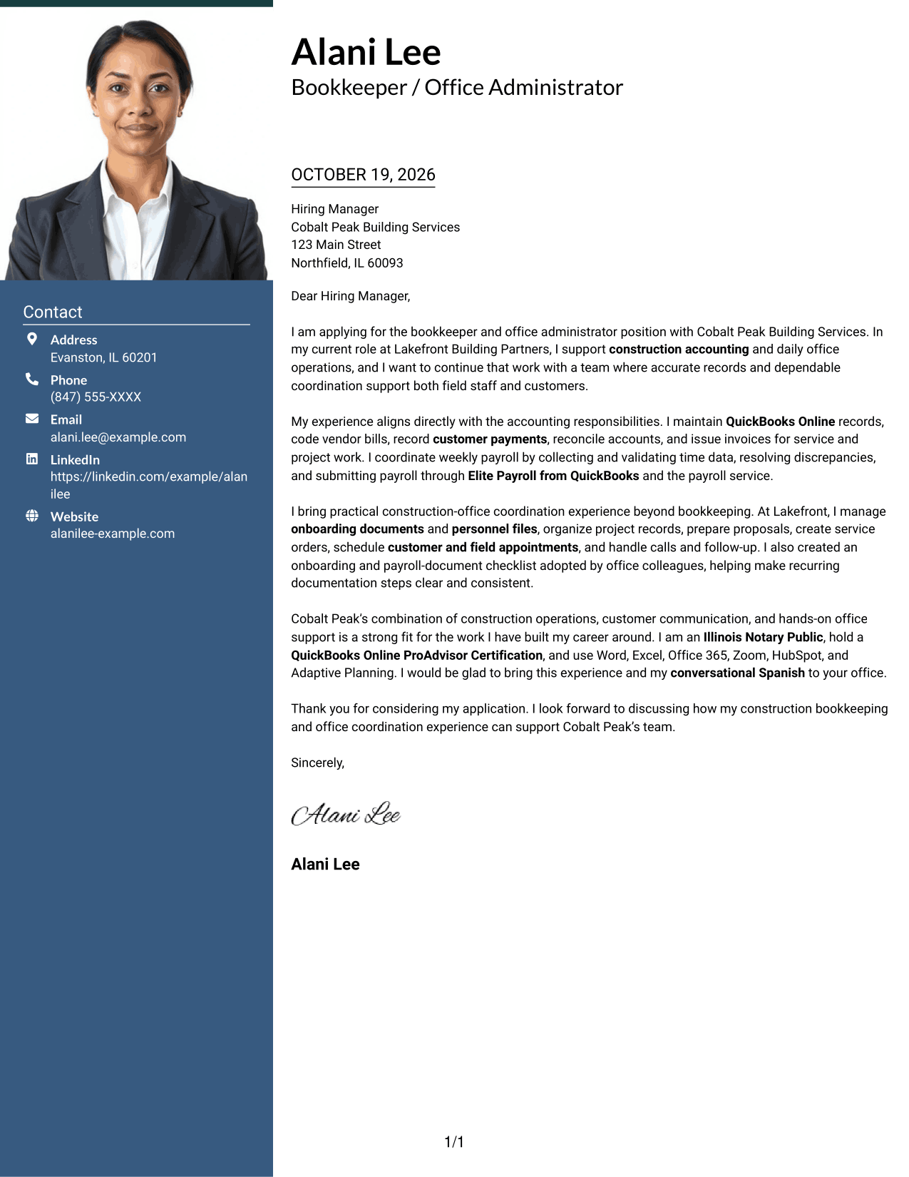 Cover letter example — page 1