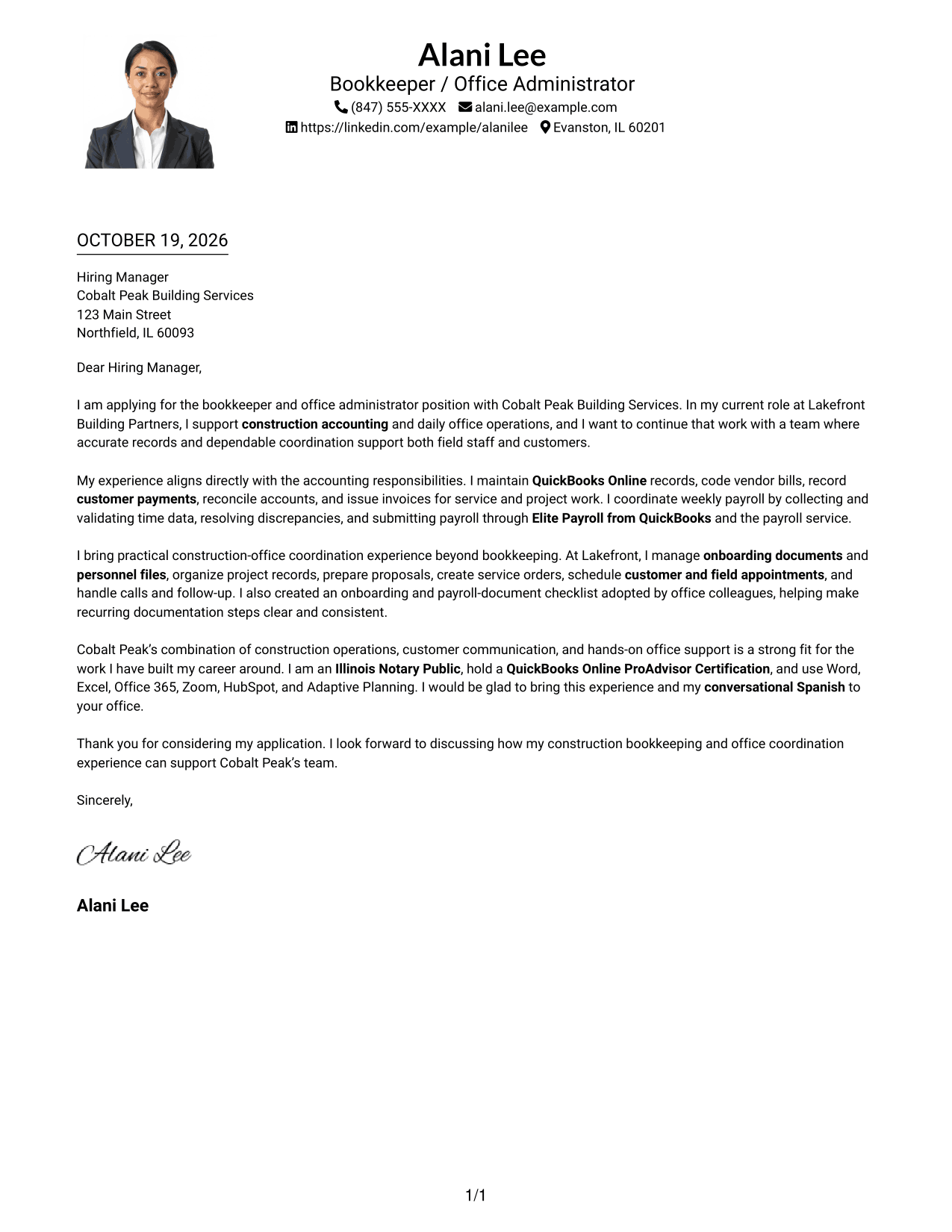 Cover letter example — page 1