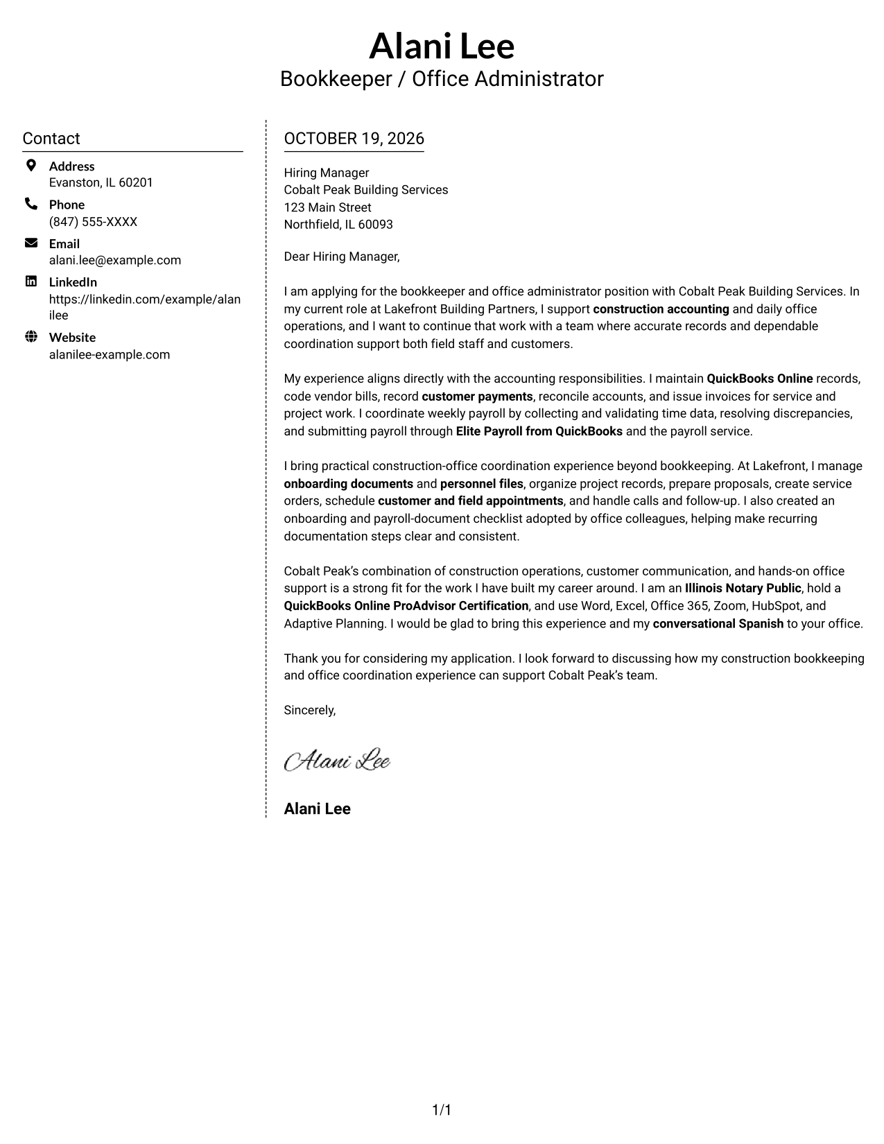 Cover letter example — page 1