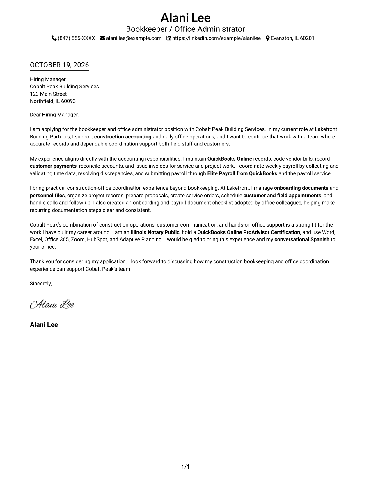 Cover letter example — page 1