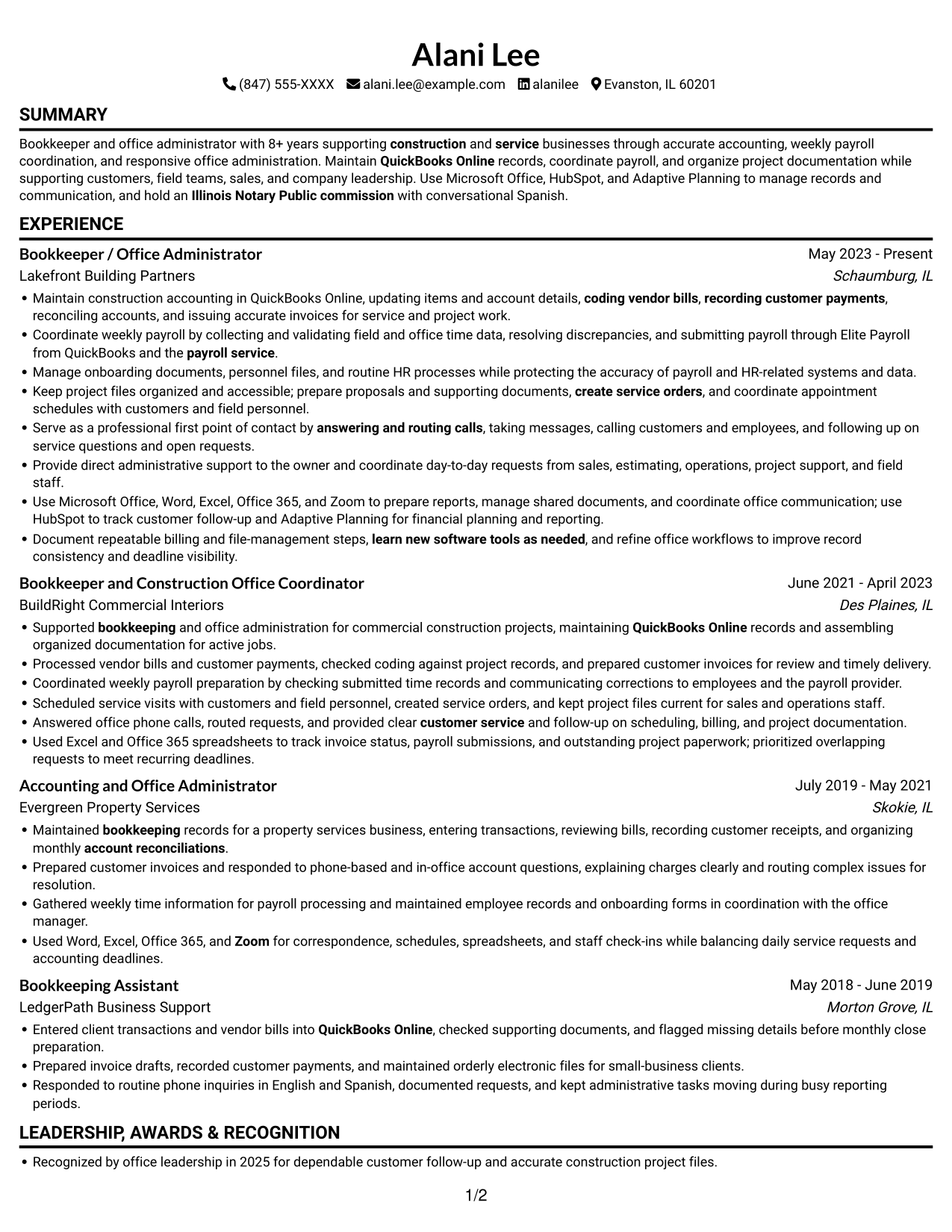 Resume example — page 1