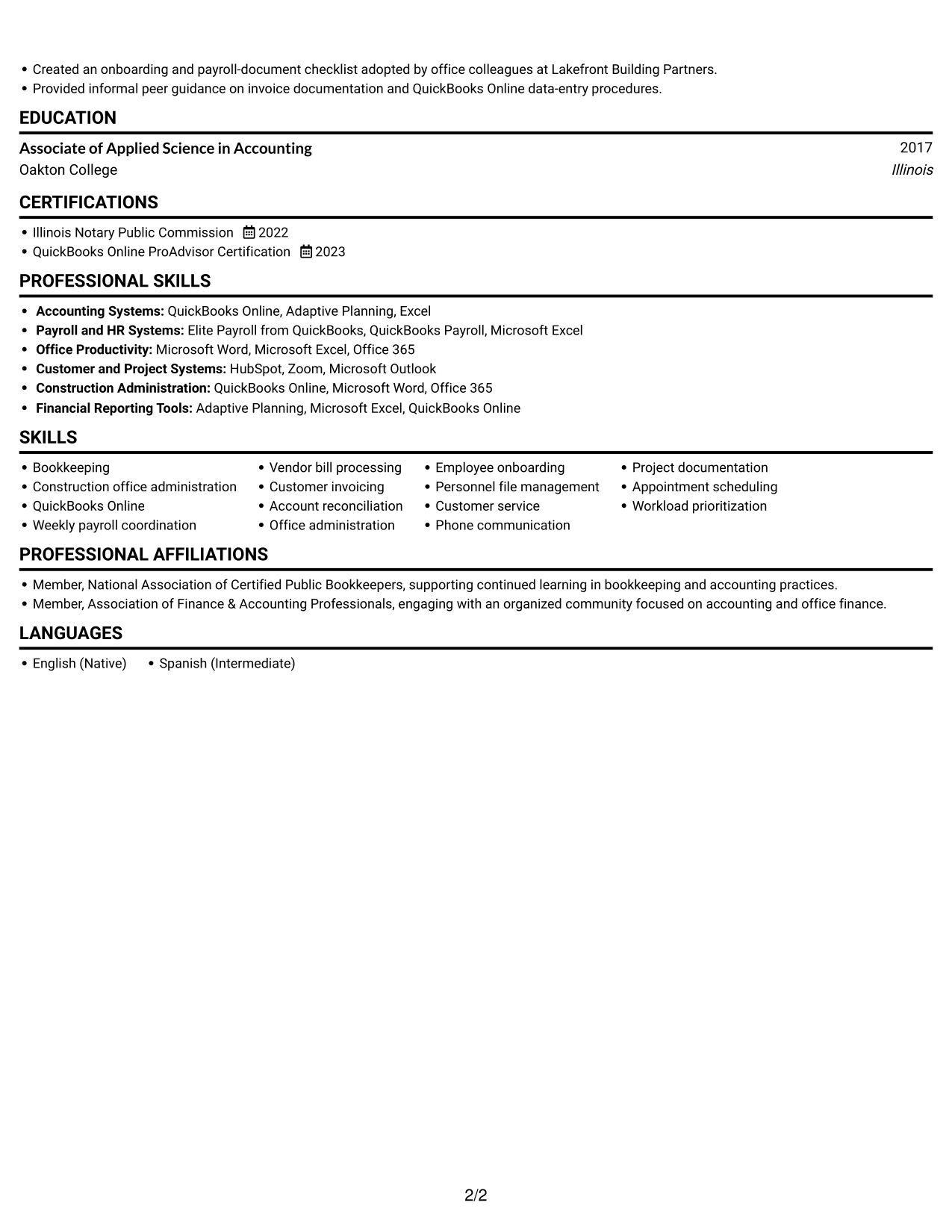 Resume example — page 2