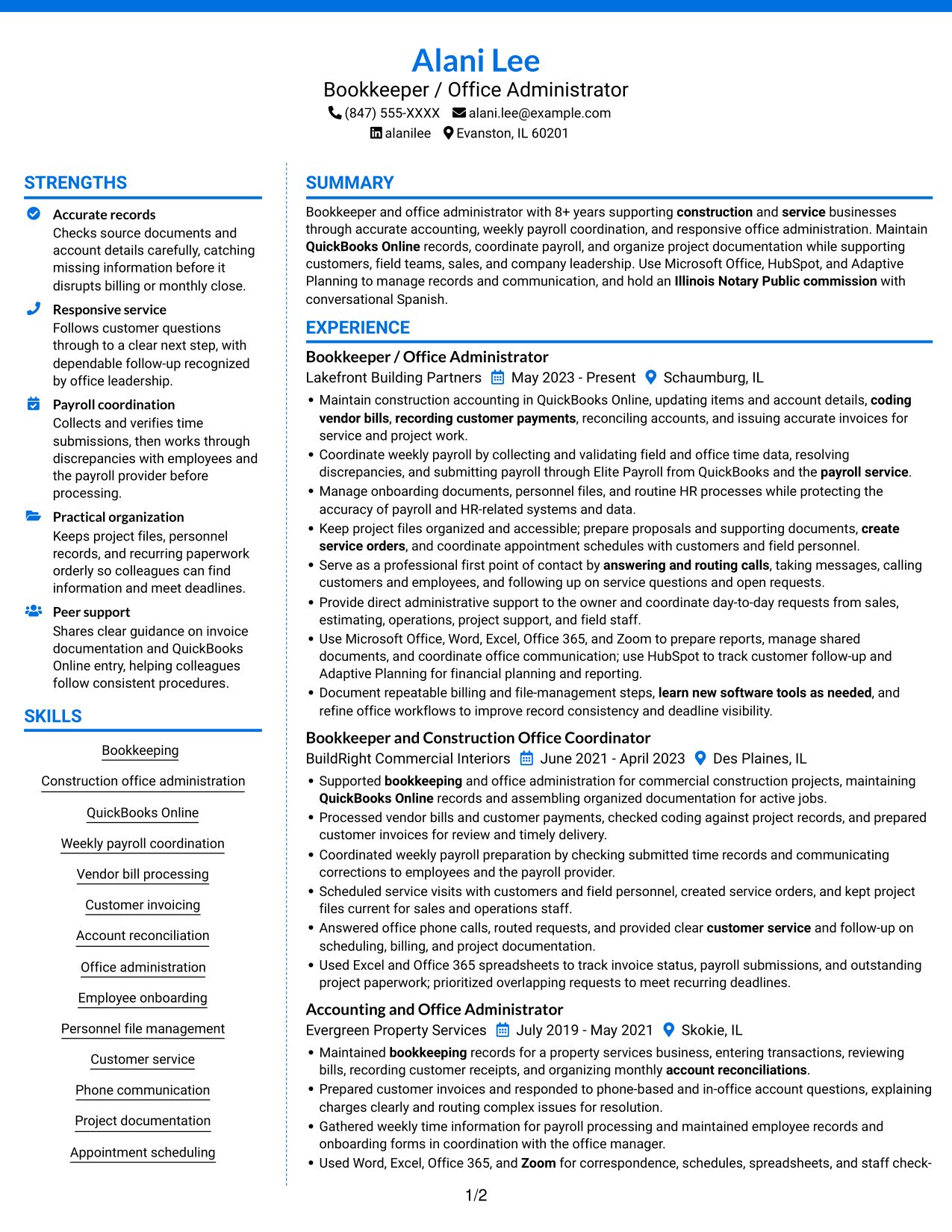 Resume example — page 1