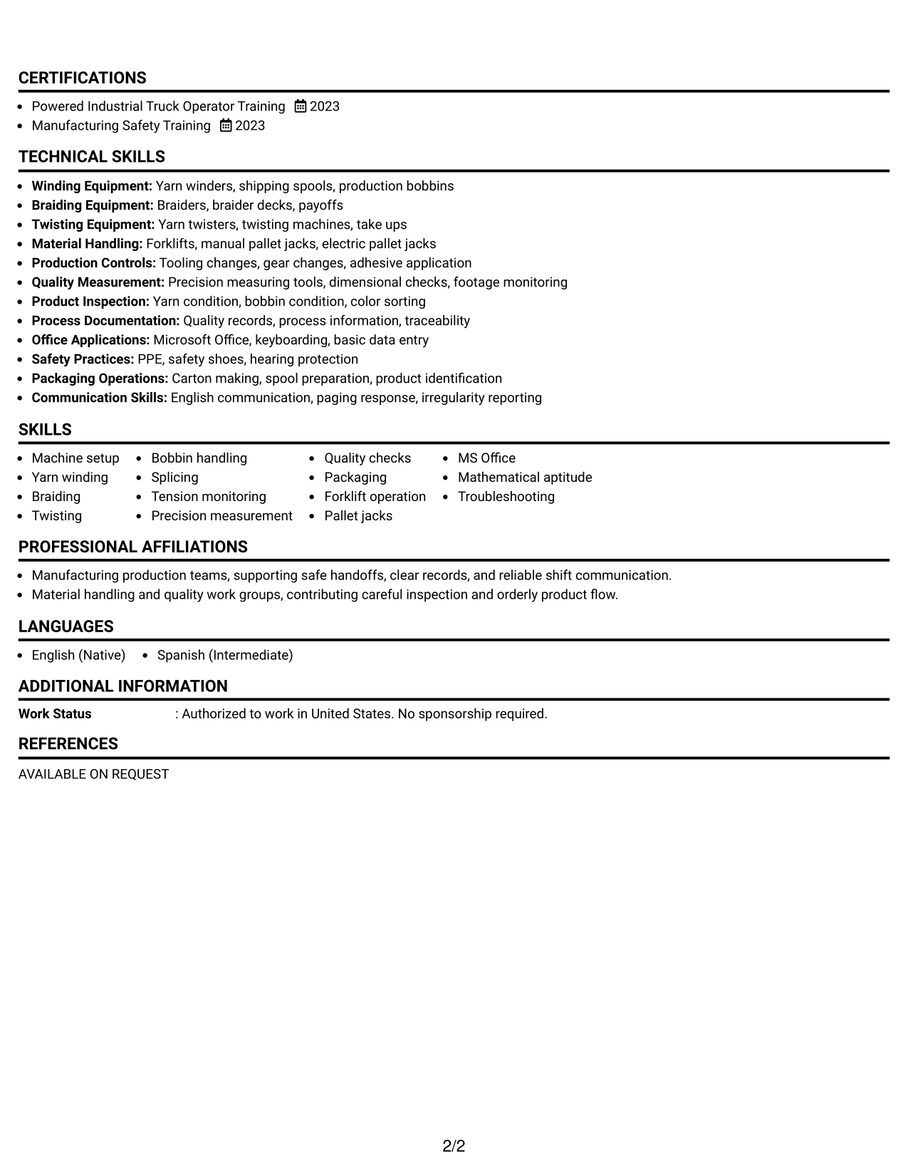 Resume Example Page 2