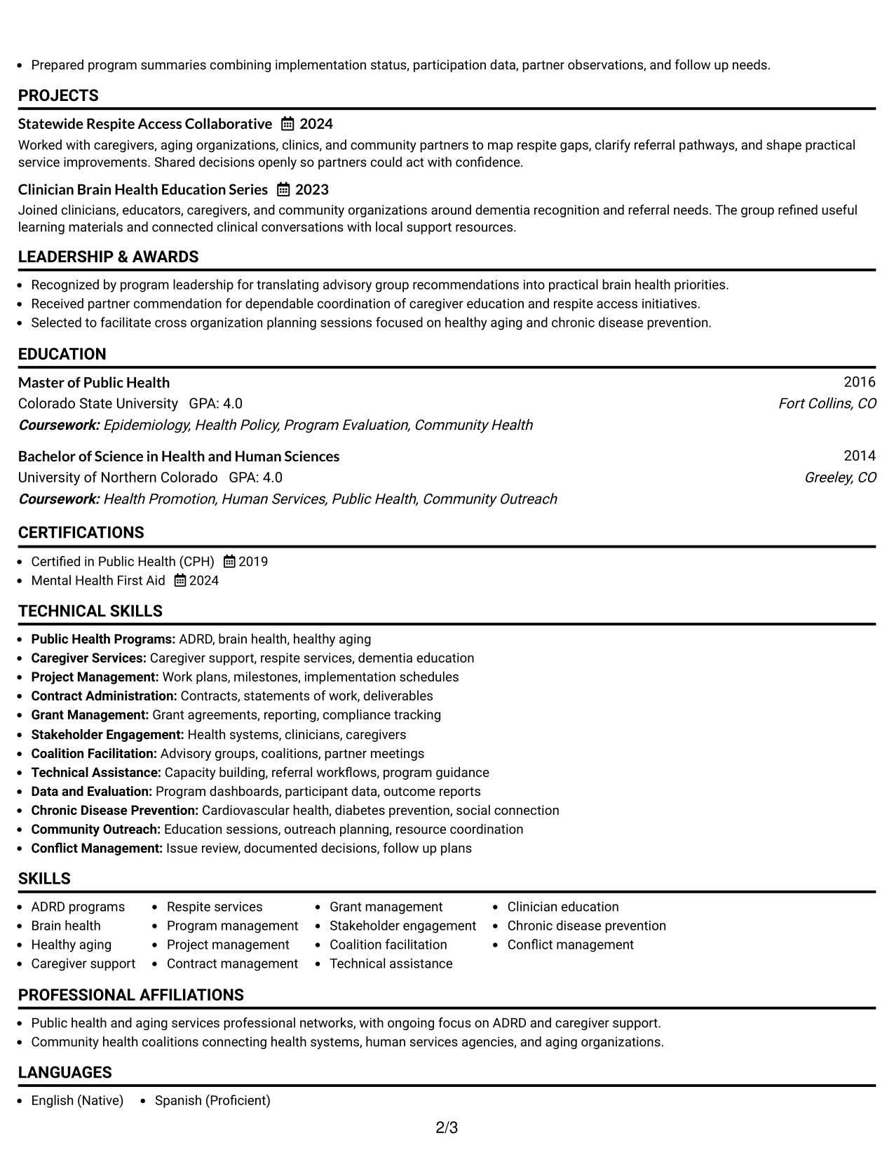 Resume Example Page 2