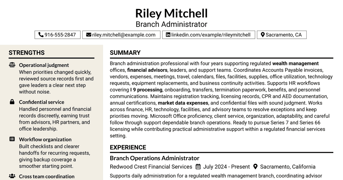 7 Branch Administrator Resume Templates with Example