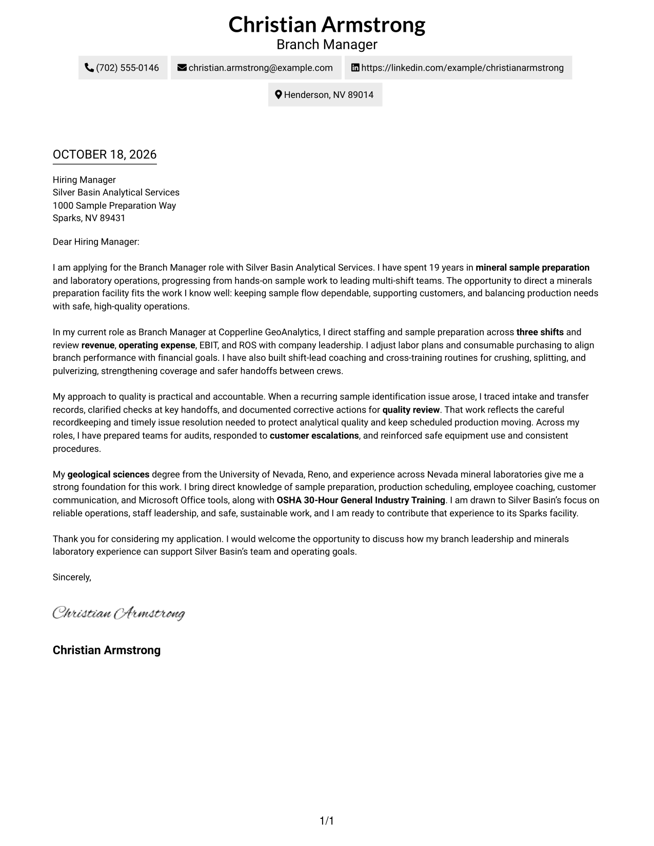 Cover letter example — page 1